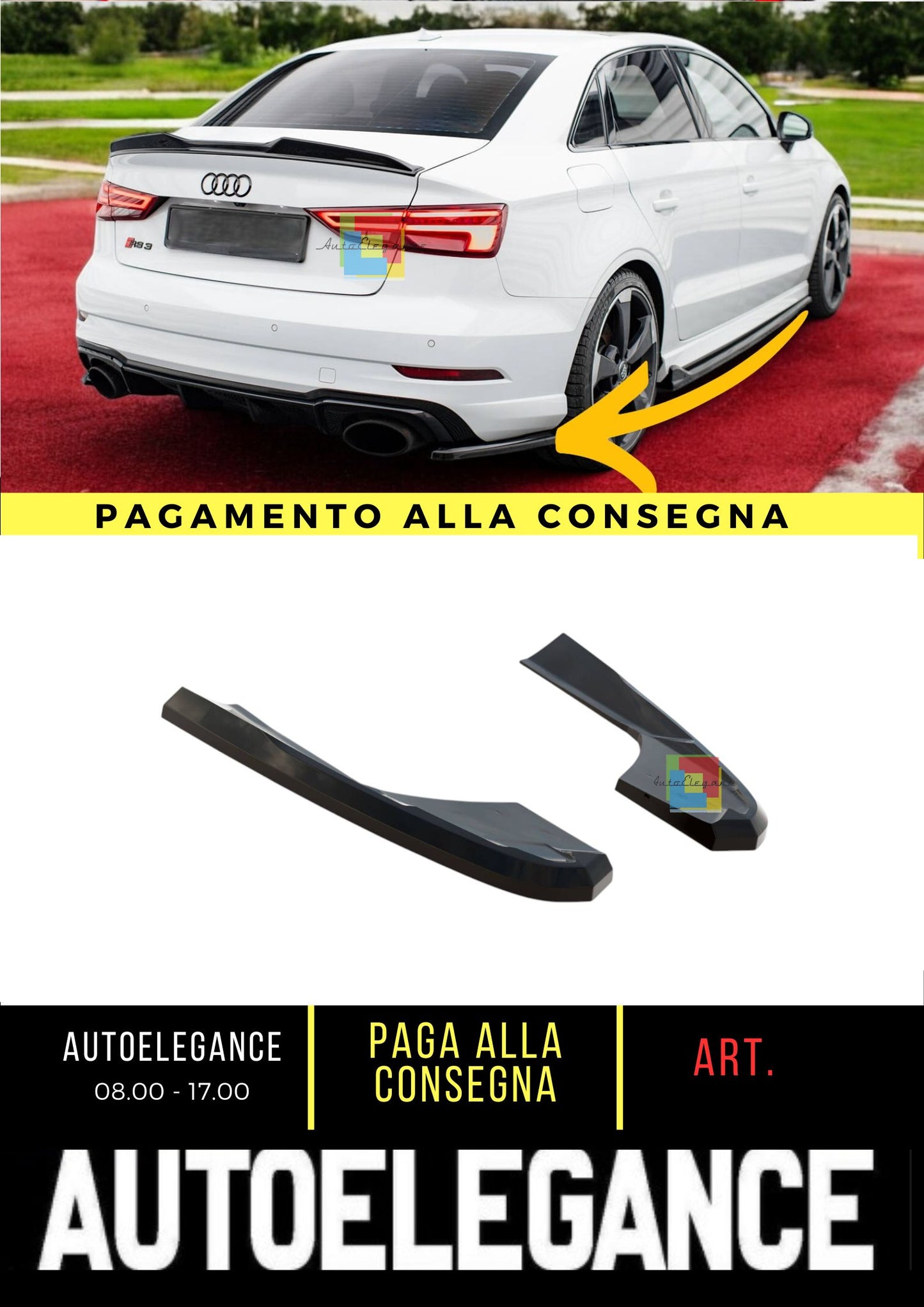 🌺Splitter laterali posteriori V.2 Adatto Per Audi RS3 Sedan 8V Facelift🌺