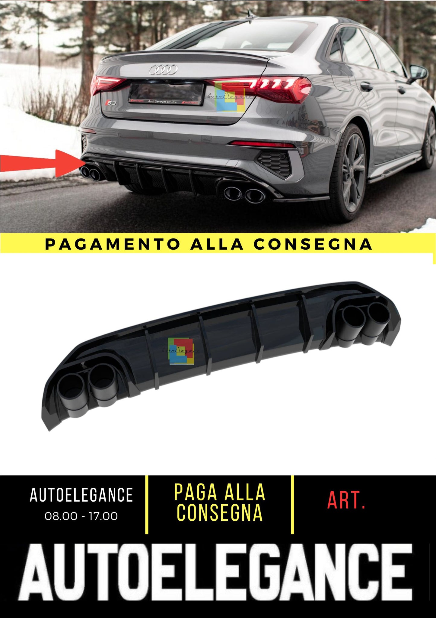 😎Spoiler posteriore + terminali di scarico adatto per Audi A3 S-Line Sedan 8Y😎