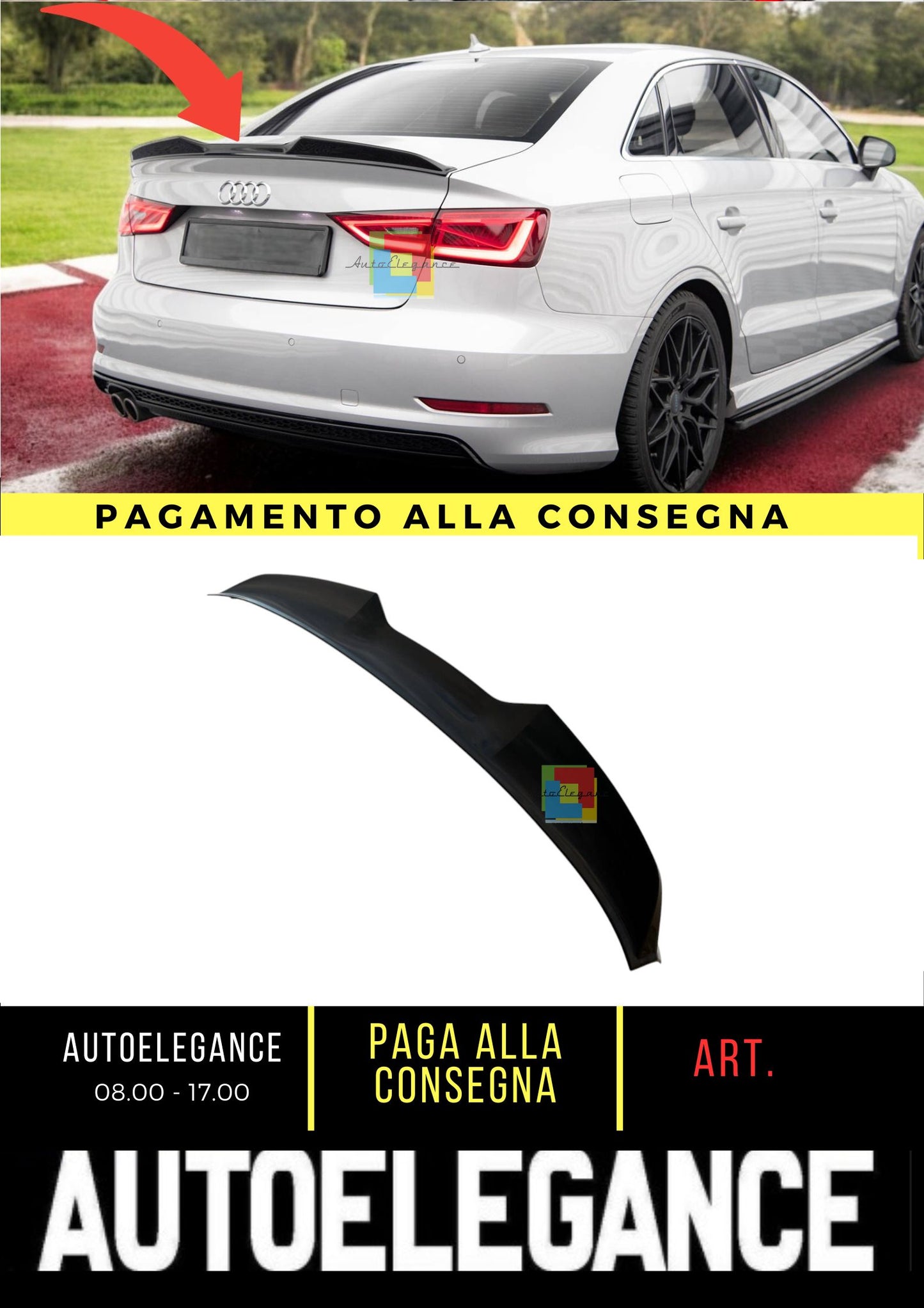 😎Calotta spoiler 3D Adatto Per Audi A3 / A3 S-Line / S3 / RS3 Berlina 8V😎