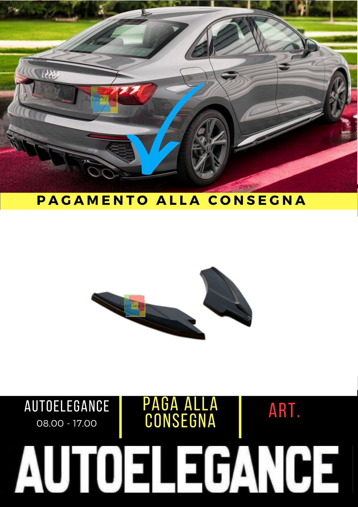 😎Rear Side Splitter V.2 suitable for Audi S3 Sedan 8Y😎