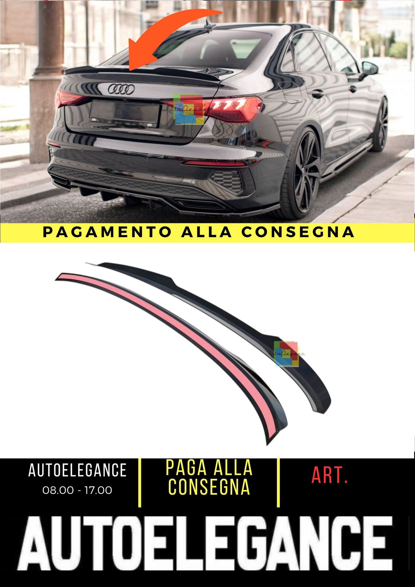 ❤️Calotta spoiler adatto per Audi A3 / A3 S-Line / S3 / RS3 Berlina 8Y❤️