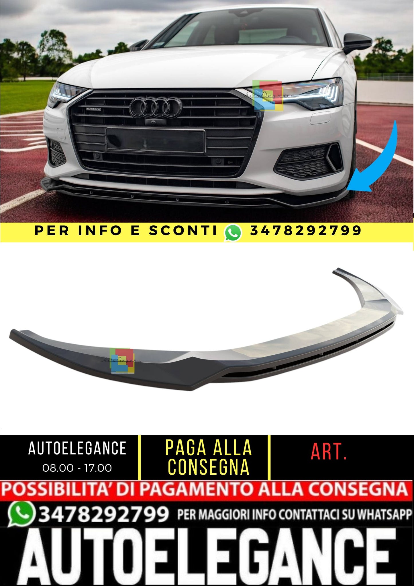 💯Splitter anteriore V.3 adatto per Audi A6 C8💯