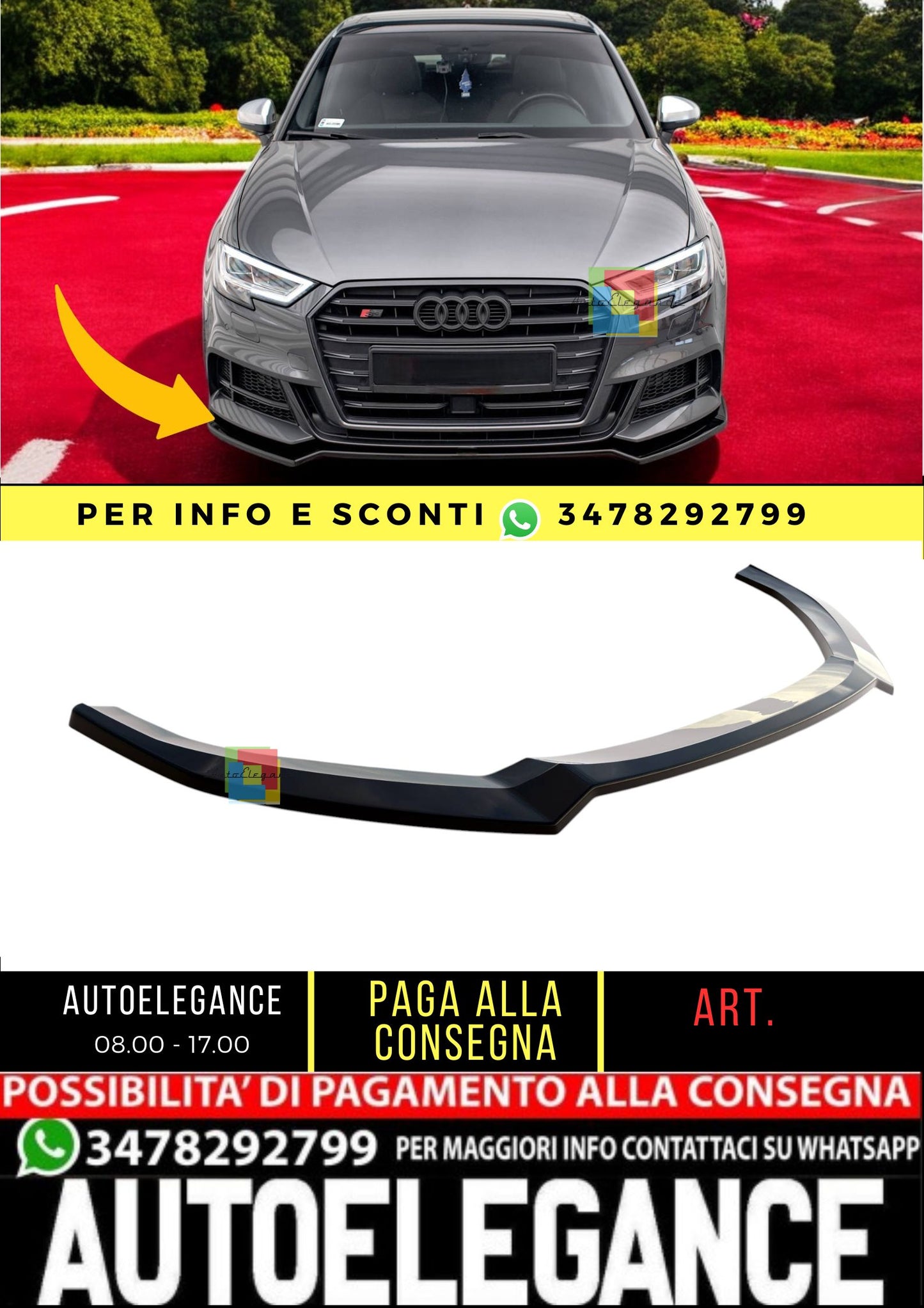 ⭐️Front Splitter V.1 Suitable For Audi S3 / A3 S-Line Sportback 8V Facelift⭐️