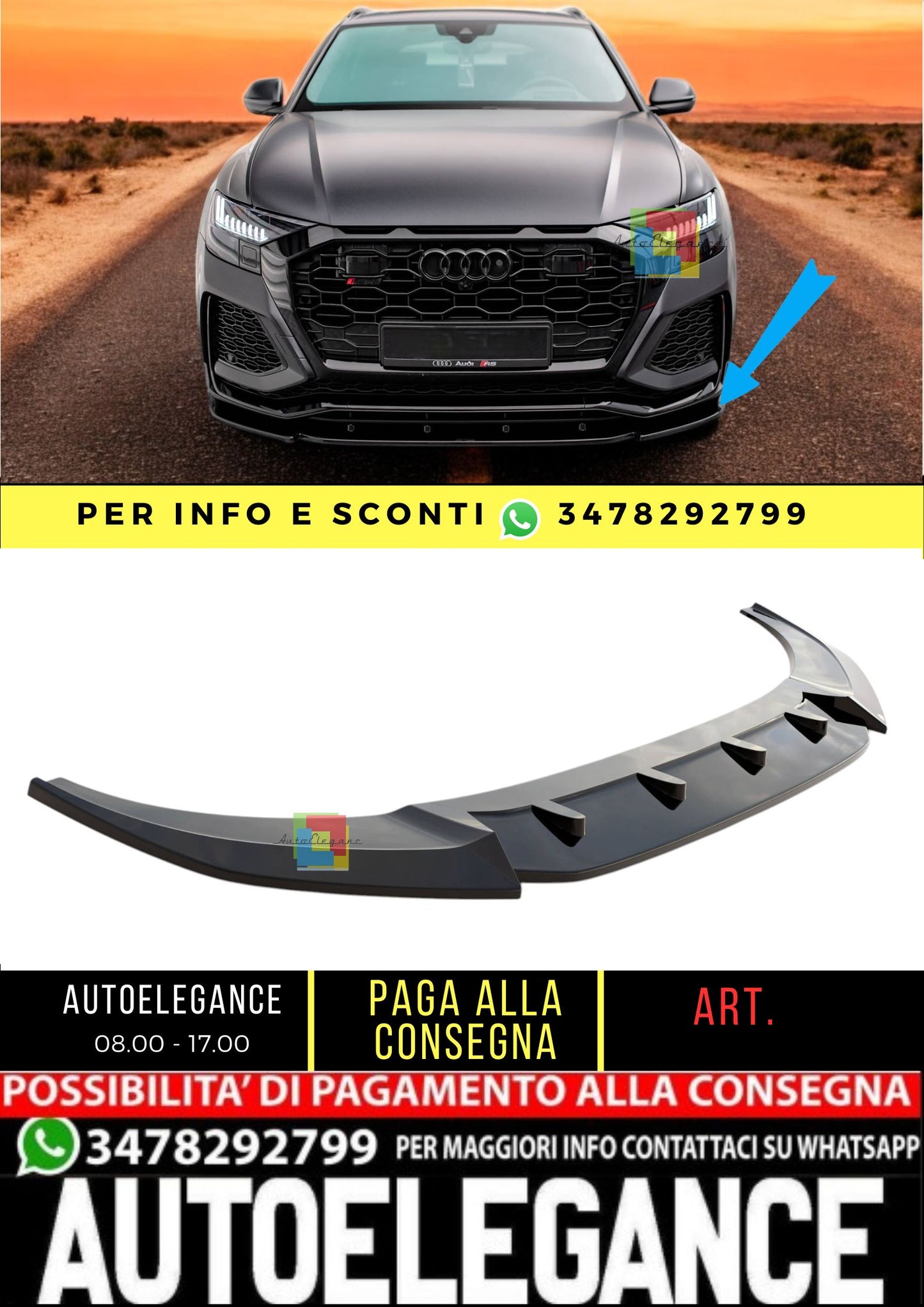😎Splitter anteriore V.2 adatto per Audi RSQ8 Mk1😎