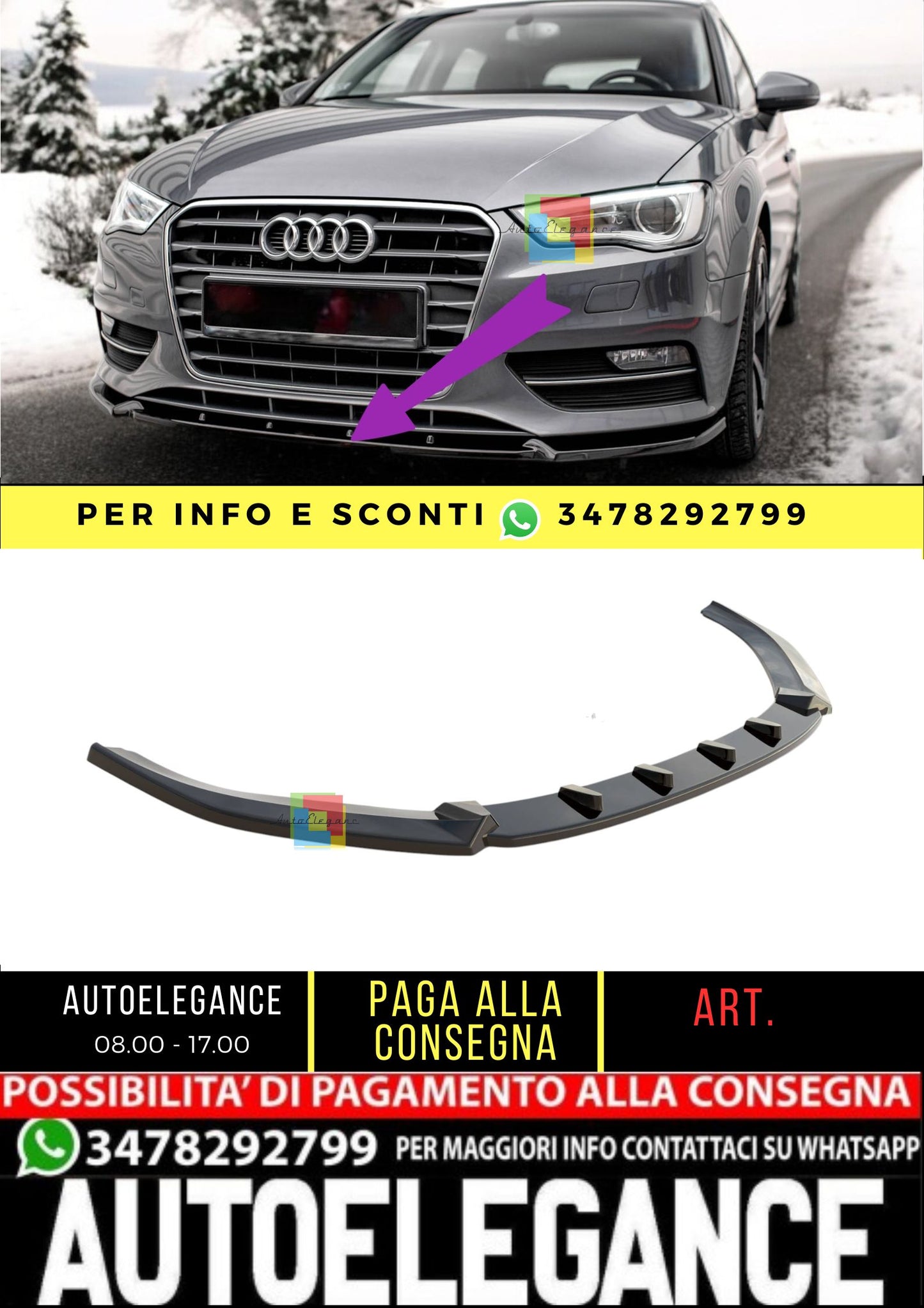 😎Front splitter suitable for Audi A3 Sportback 8V😎