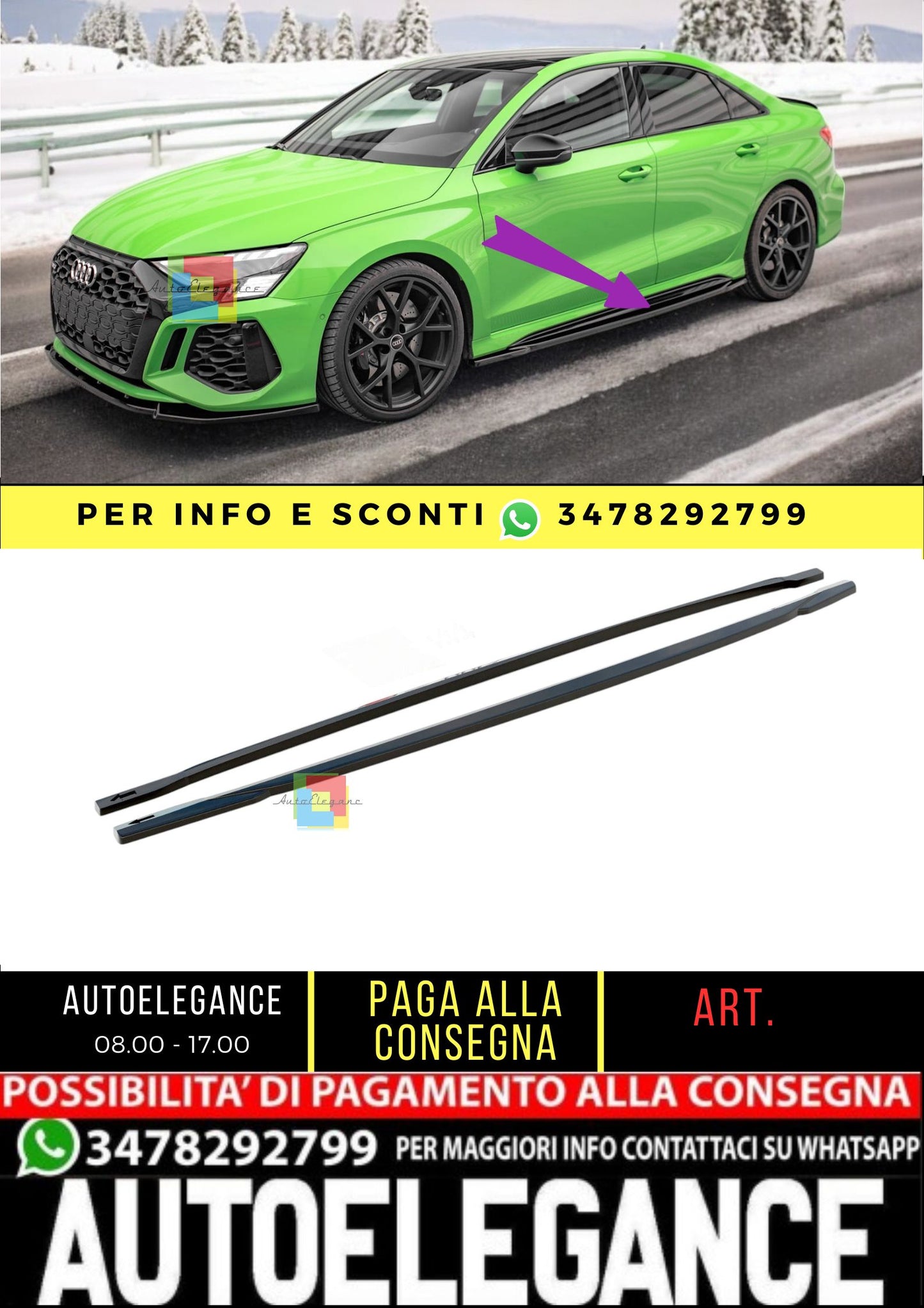 😎Side Skirts Fit For Audi RS3 Sedan 8Y😎