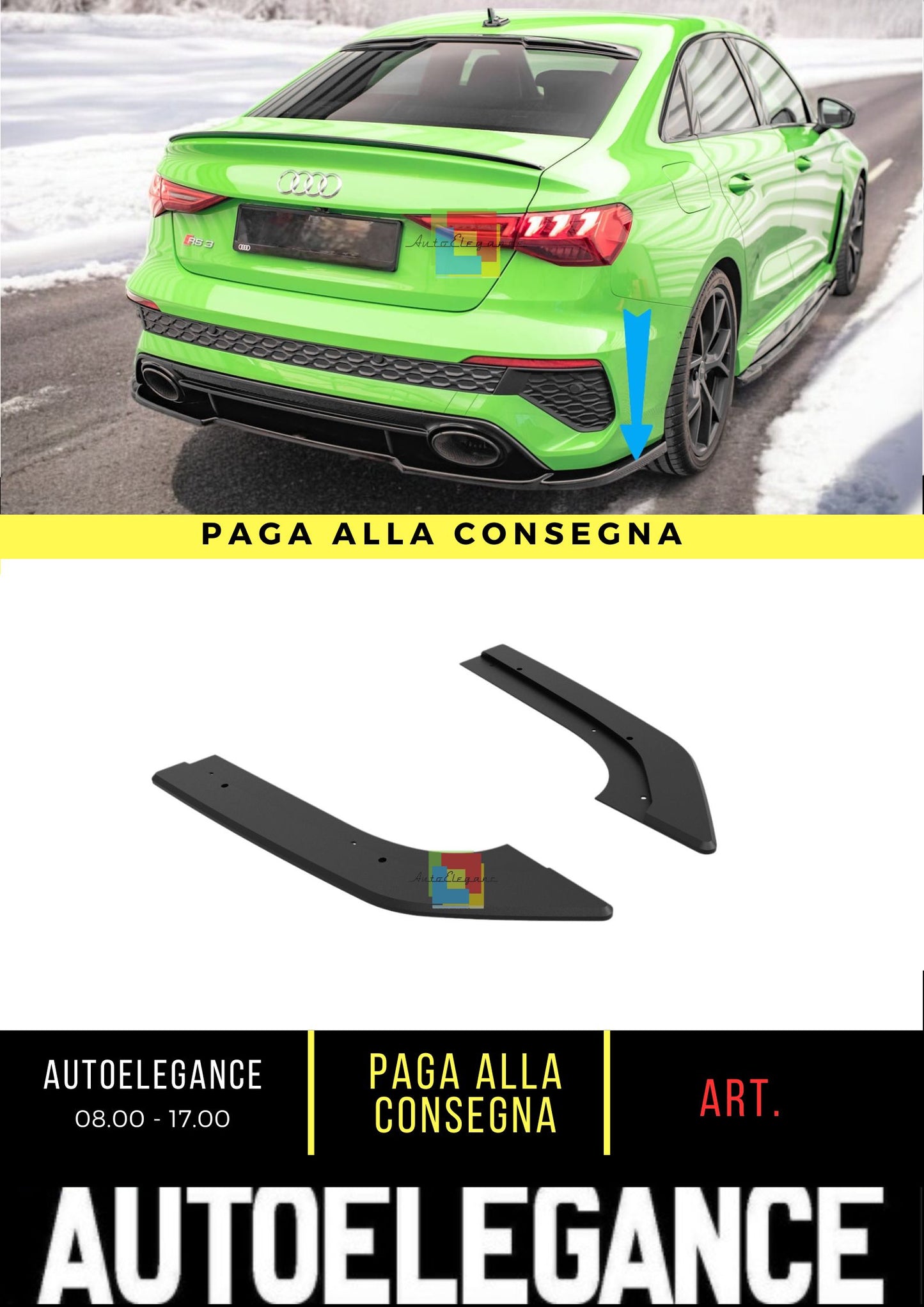 😎Street Pro Rear Side Splitters Fits For Audi RS3 Sedan 8Y😎