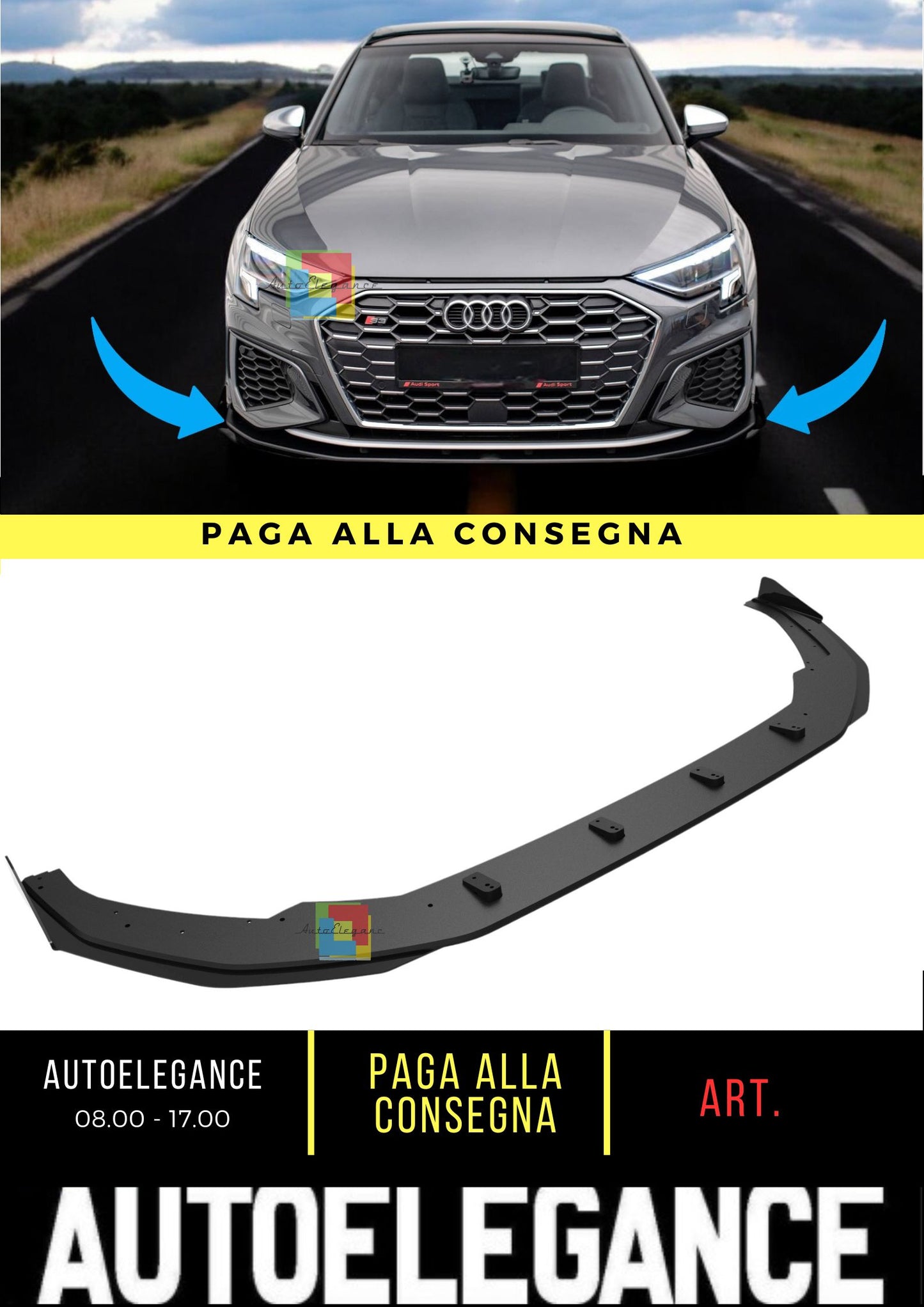 🤩Splitter Anteriore Street Pro + Alette Adatto Per Audi S3 / A3 S-Line 8Y🤩