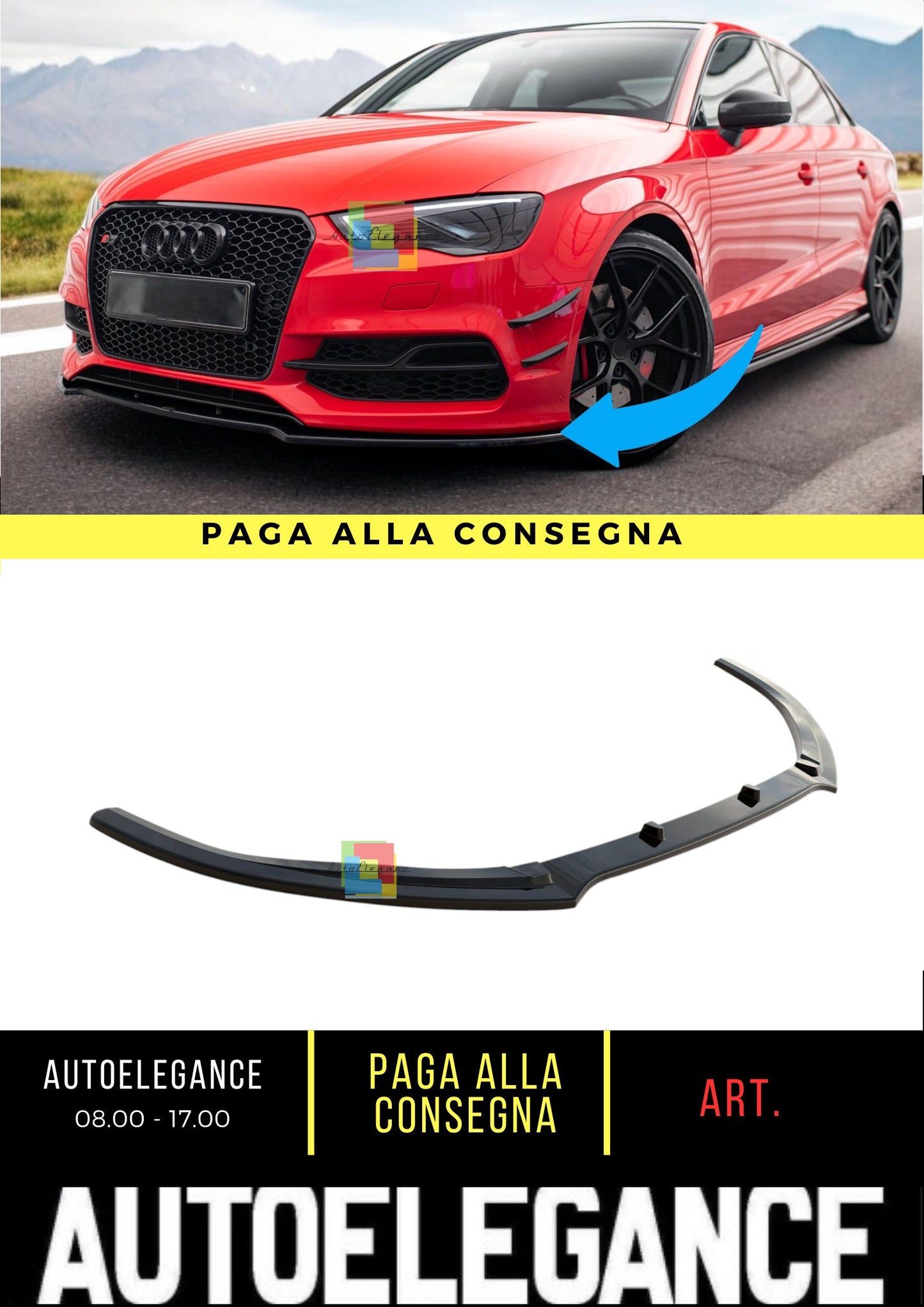 😎Front Splitter V.2 Suitable For Audi S3 / A3 S-Line 8V Sedan / Cabrio😎