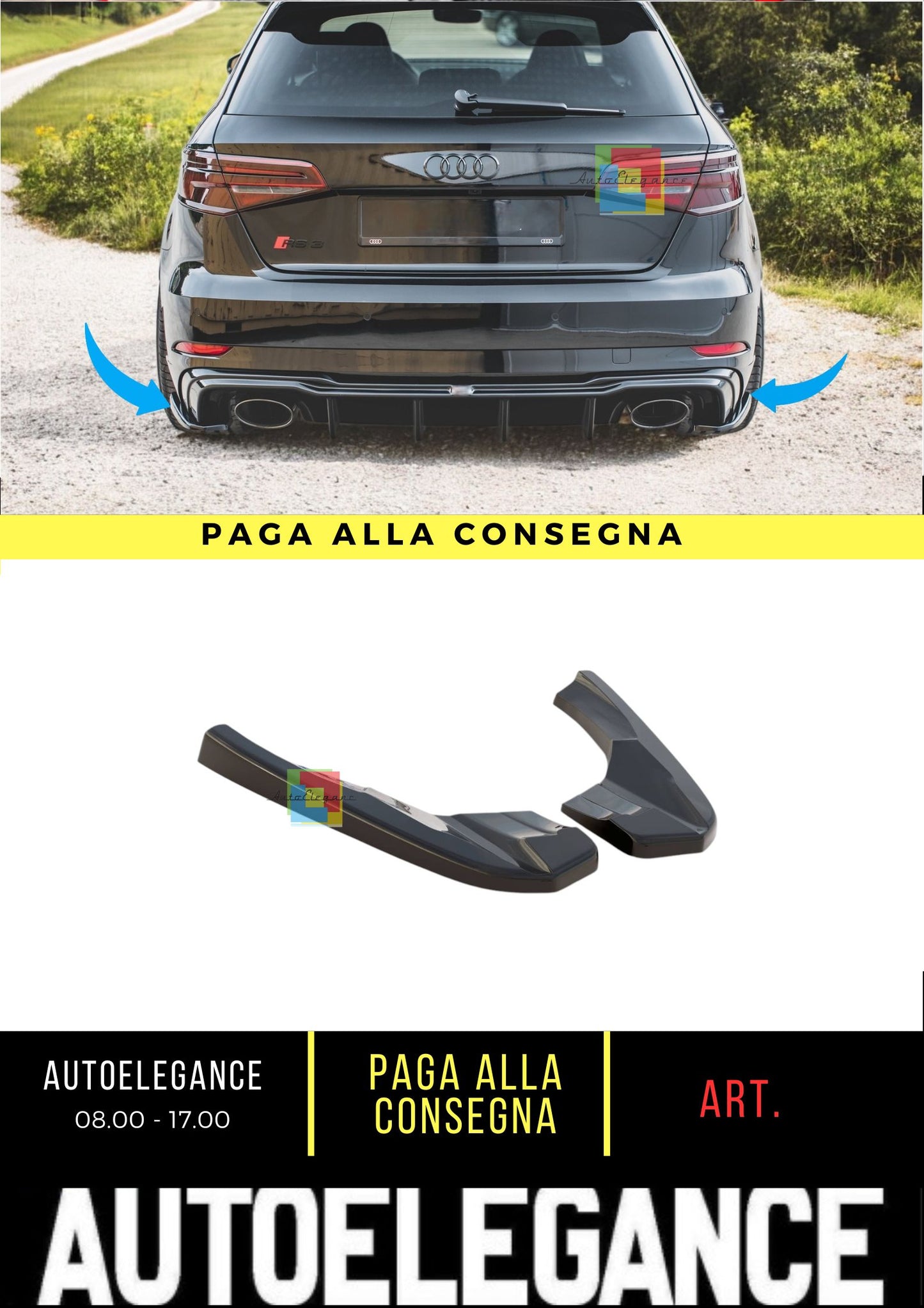😍Splitter Laterali Posteriori V.2 Adatto Per Audi RS3 8V Sportback Facelift😍