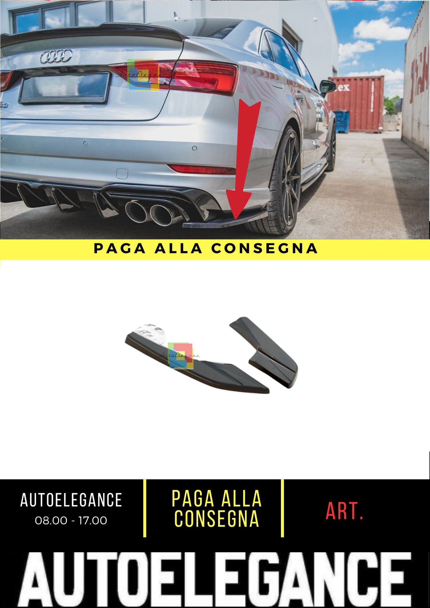 😎Splitter Laterali Posteriori V.2 Adatto PerAudi S3 Sedan 8V Facelift😎