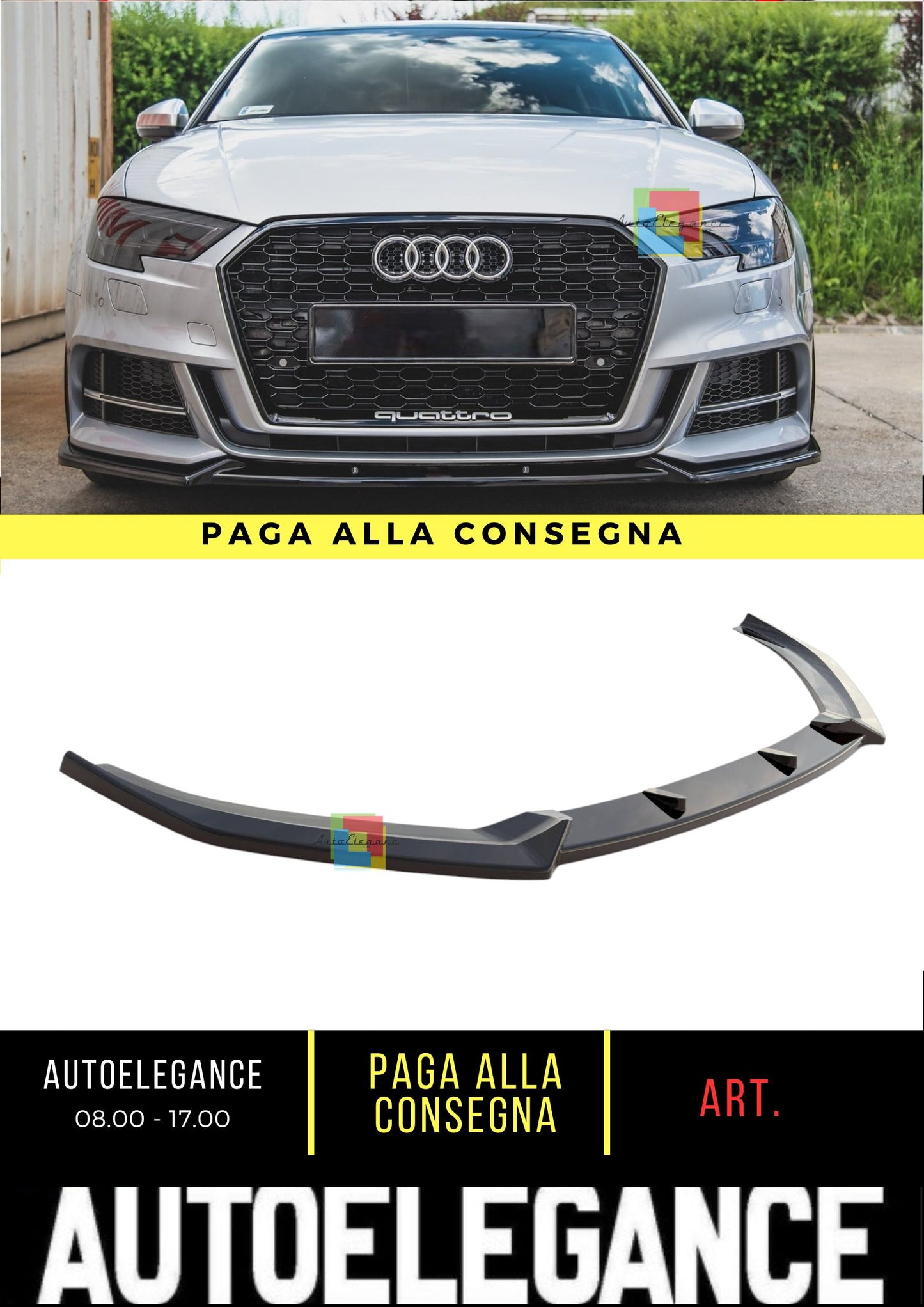 😎Front Splitter V.3 Suitable For Audi S3 / A3 S-Line 8V FL Sedan😎