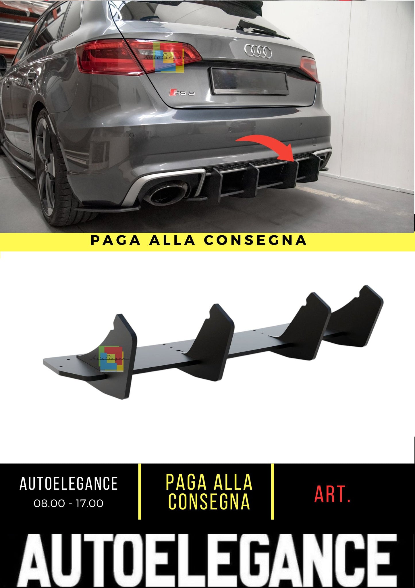 🔥Diffusore Posteriore Street Pro V.2 Adatto Per Audi RS3 8V Sportback🔥