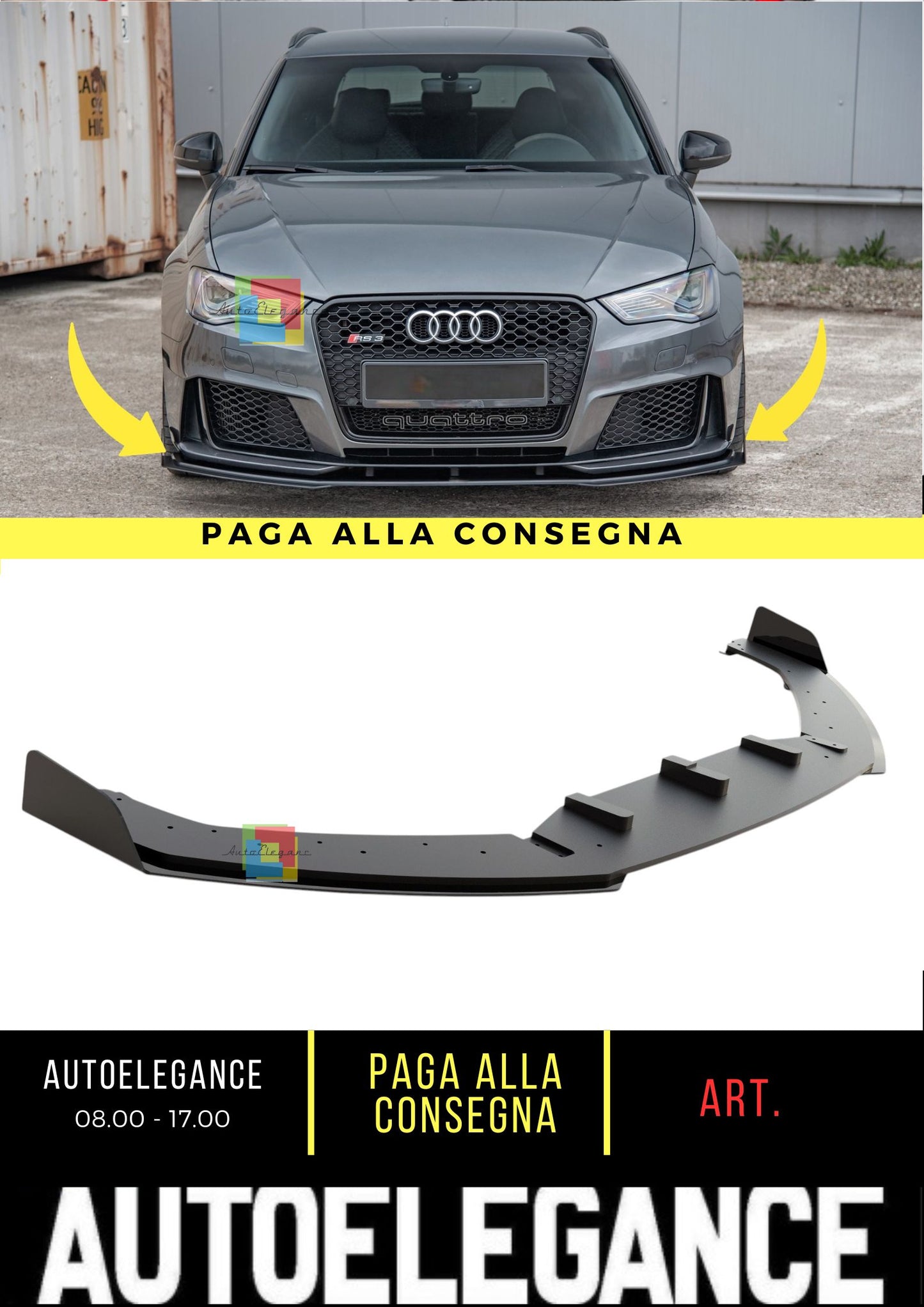 🔥Splitter Anteriore Street Pro + Alette Adatto Per Audi RS3 8V Sportback🔥