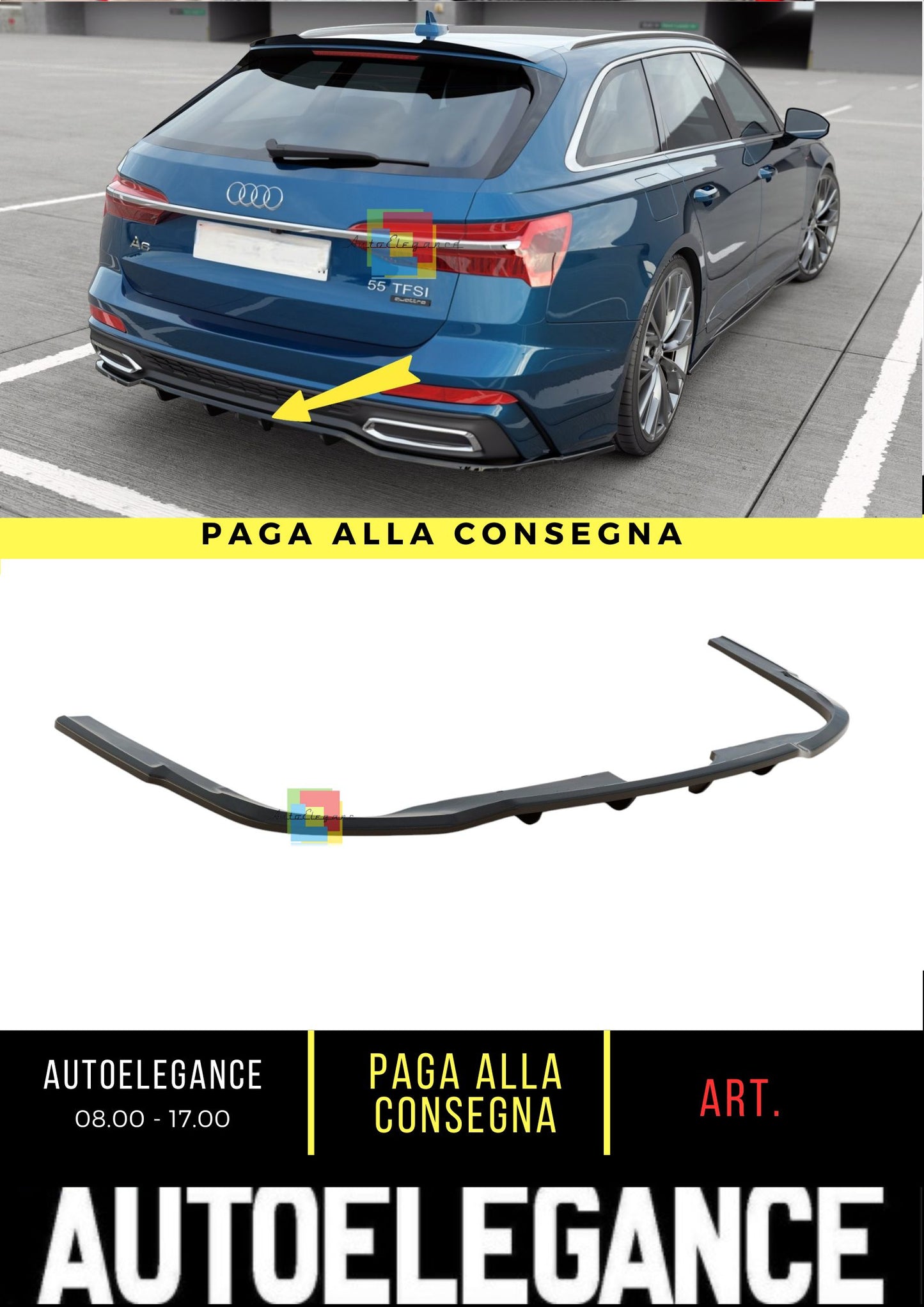 🔥Splitter posteriore (con barre verticali)Adatto Per  Audi A6 S-Line C8🔥
