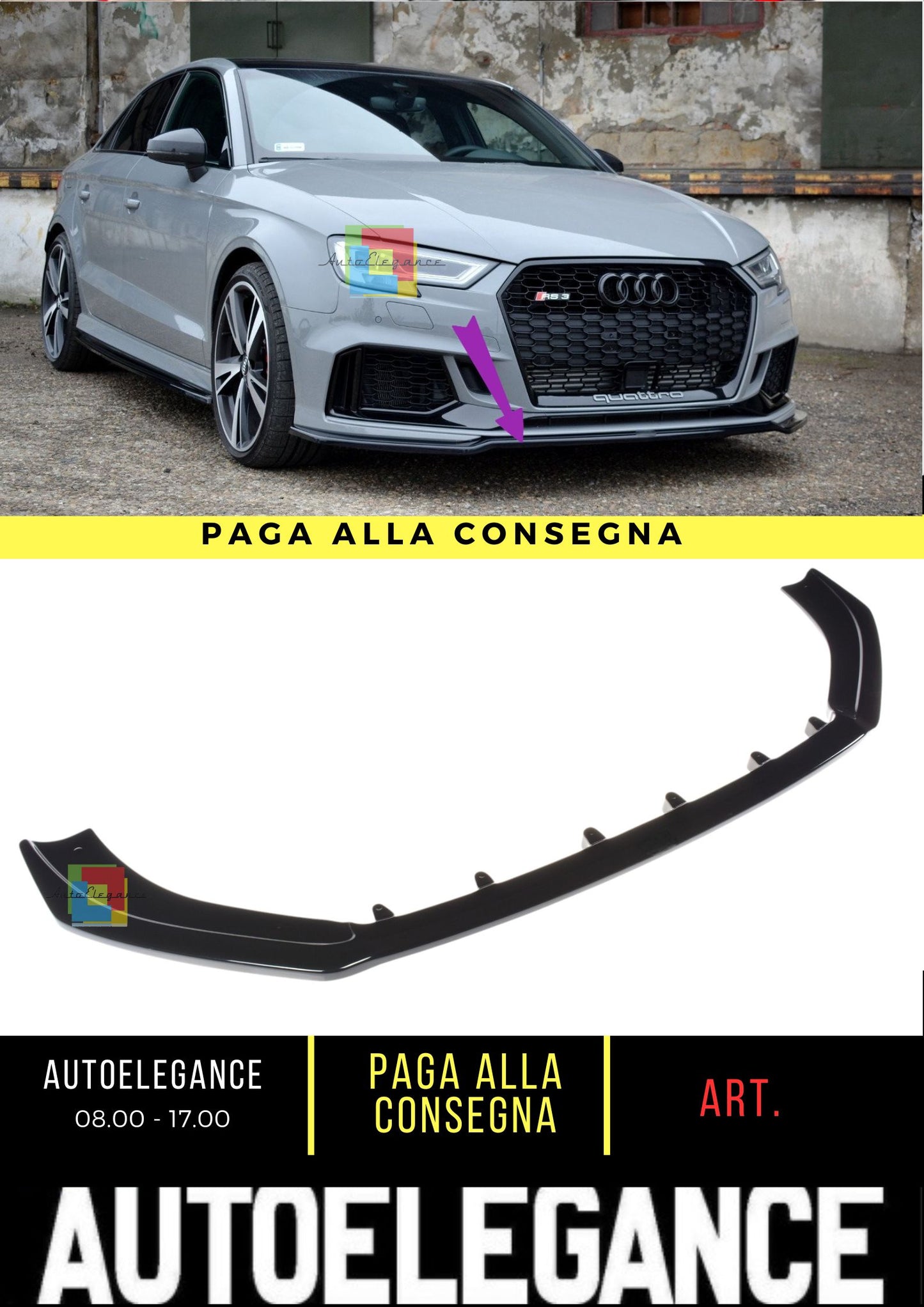🔥Front Splitter V.2 Suitable For Audi RS3 8V FL Sedan🔥