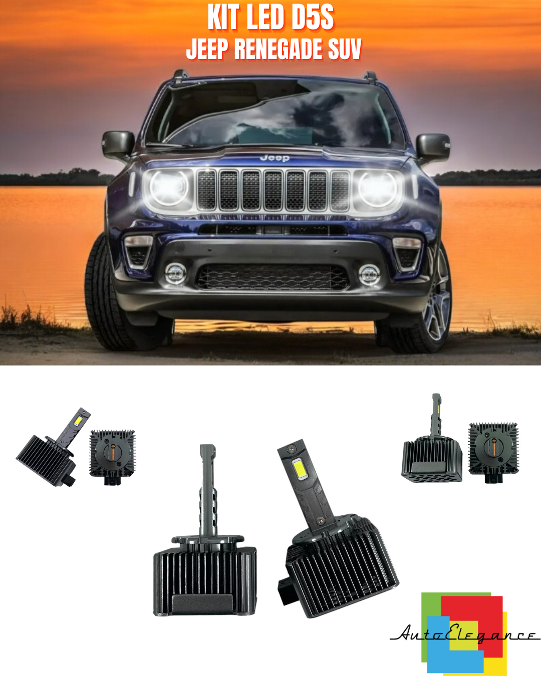 ⭐LAMPADE ANABBAGLIANTI D5S KIT LED 6000K ADATTO PER JEEP RENEGADE SUV⭐