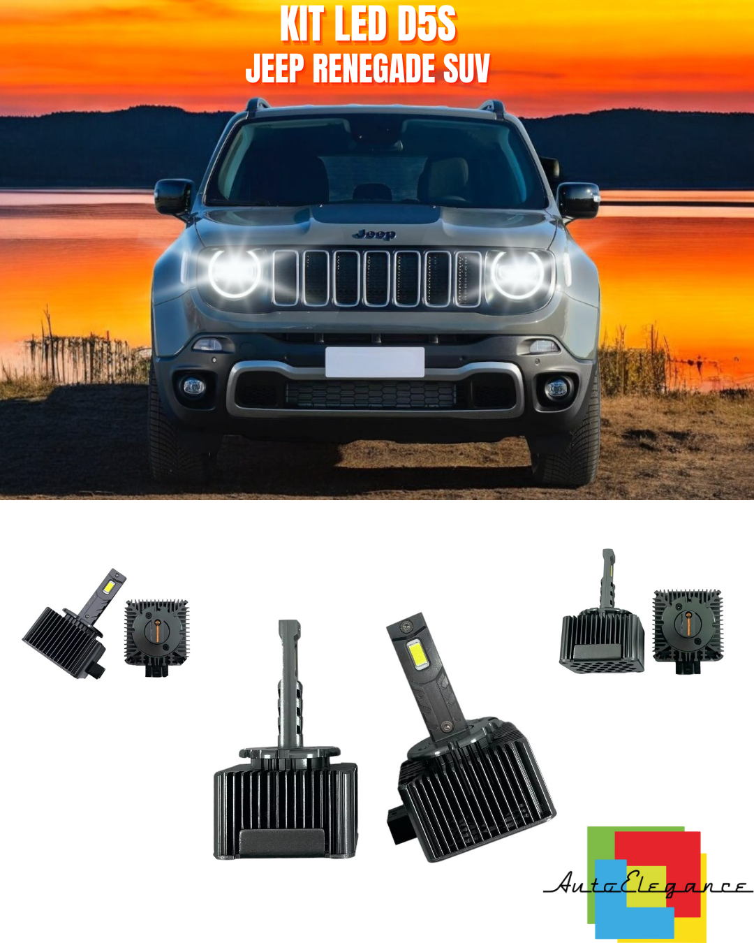 ⭐LAMPADE ANABBAGLIANTI D5S KIT LED 6000K ADATTO PER JEEP RENEGADE SUV⭐