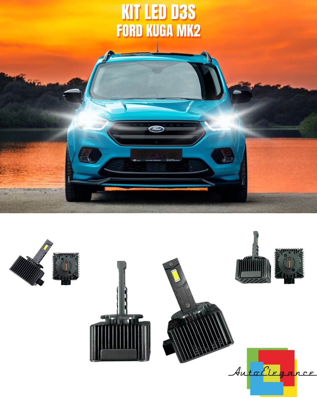 ⭐LAMPADE ANABBAGLIANTI D3S KIT LED 6000K ADATTO PER FORD KUGA MK2⭐