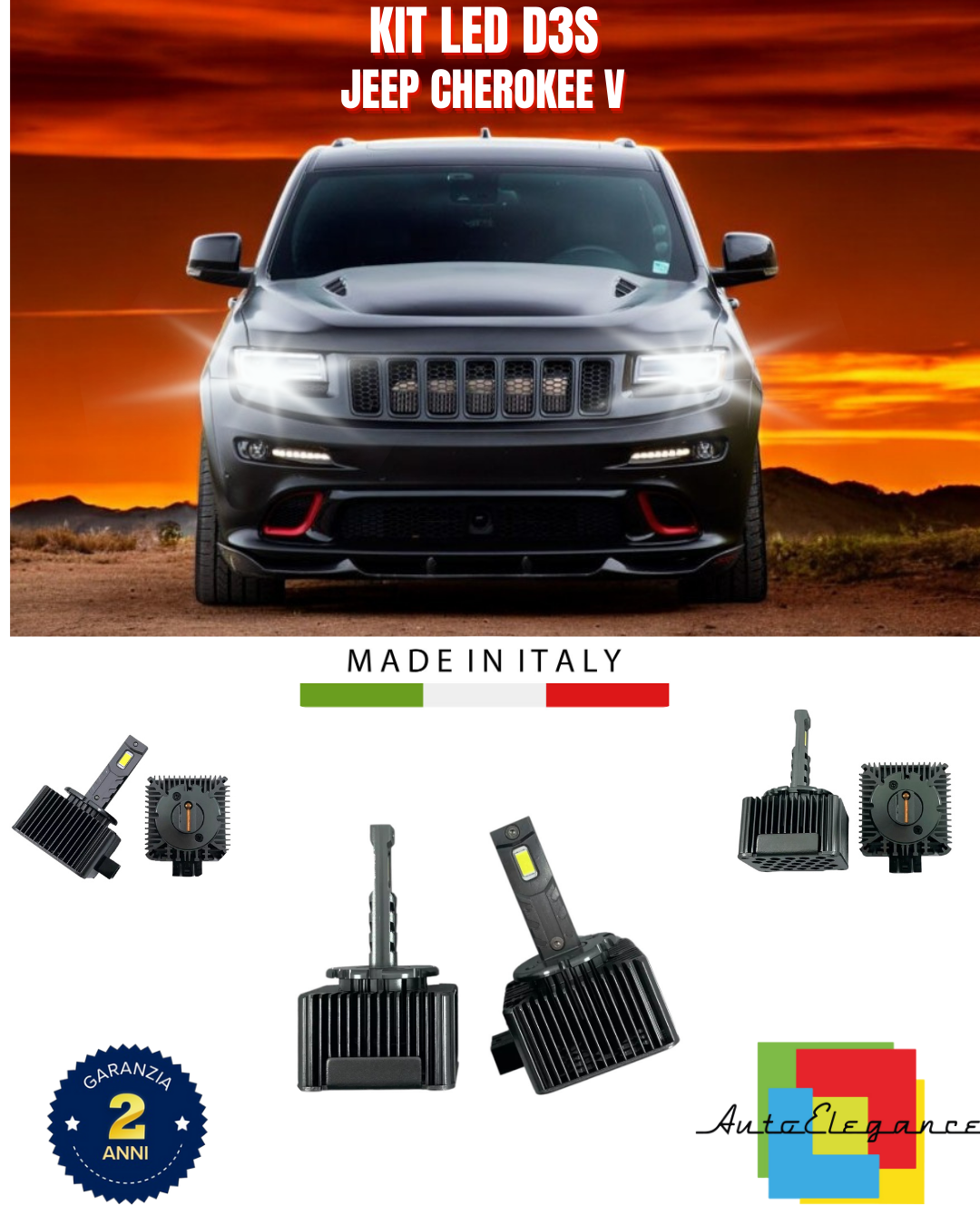 ⭐LAMPADE ANABBAGLIANTI D3S KIT LED 6000K ADATTO PER JEEP CHEROKEE V ⭐