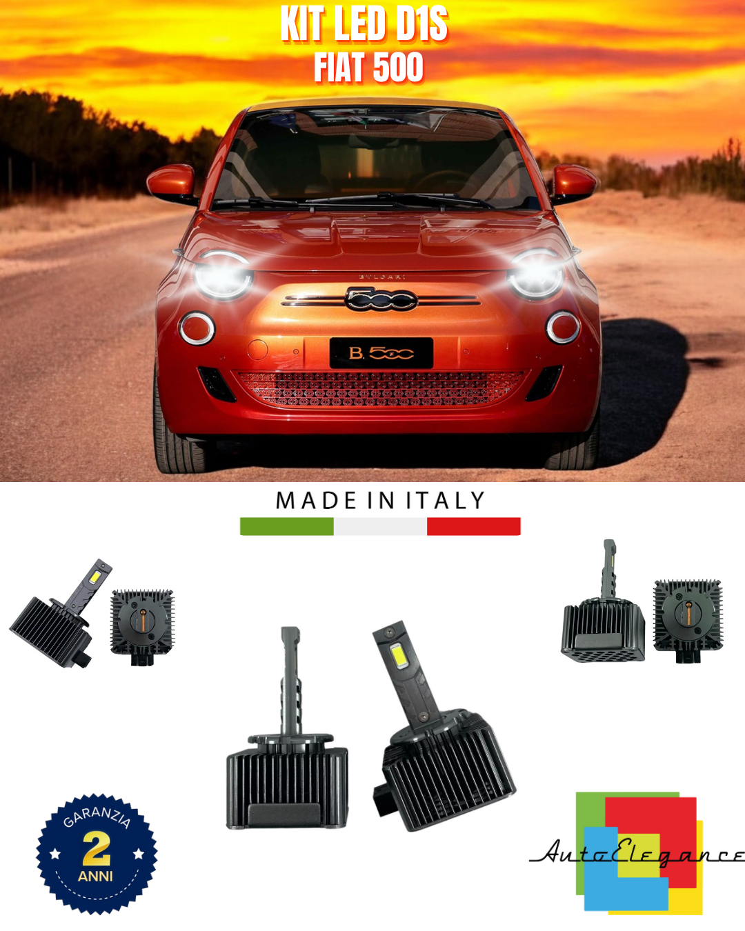 ⭐LAMPADE ANABBAGLIANTI D1S KIT LED 6000K ADATTO PER FIAT 500⭐