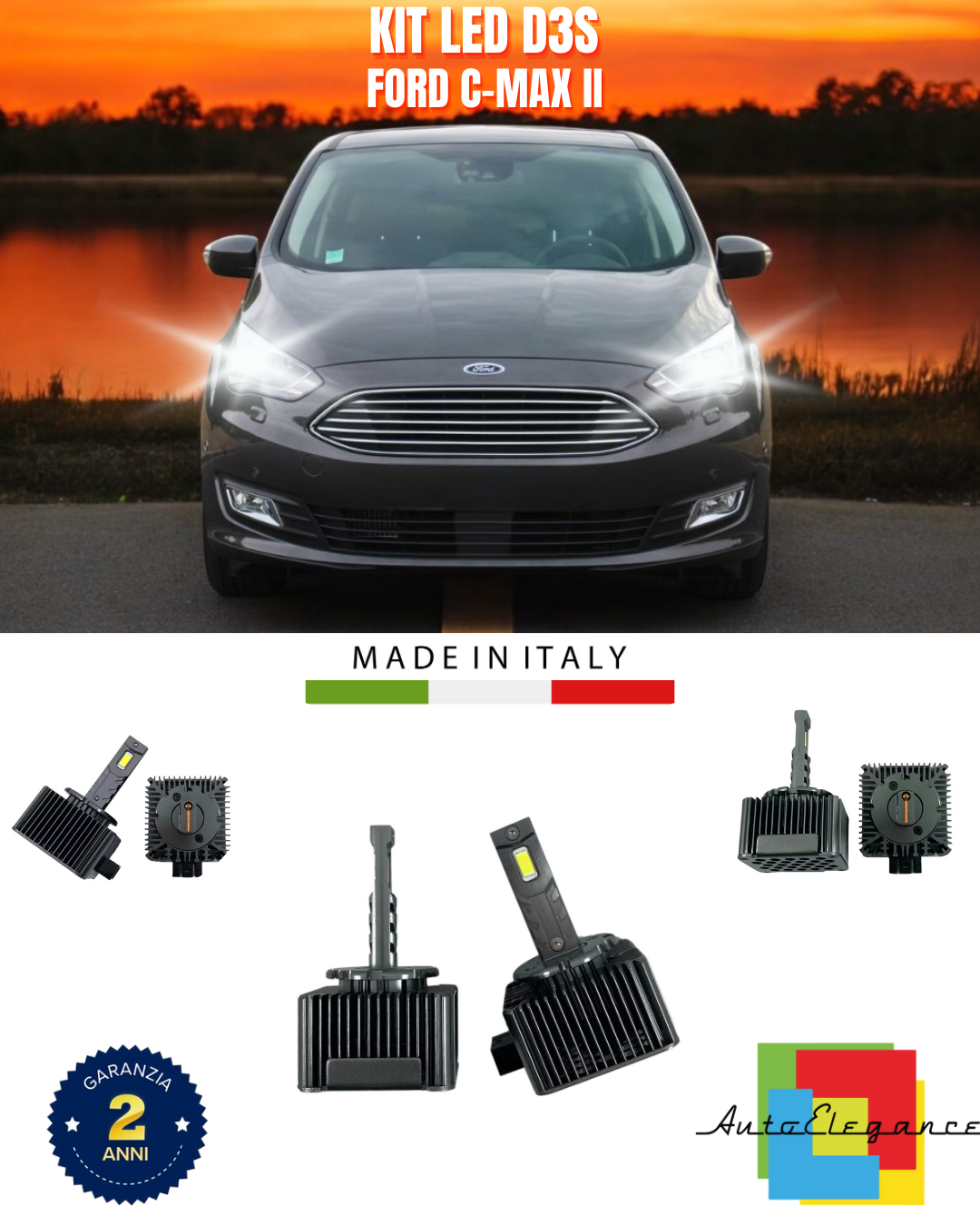 ⭐LAMPADE ANABBAGLIANTI D3S KIT LED 6000K ADATTO PER FORD C-MAX II⭐