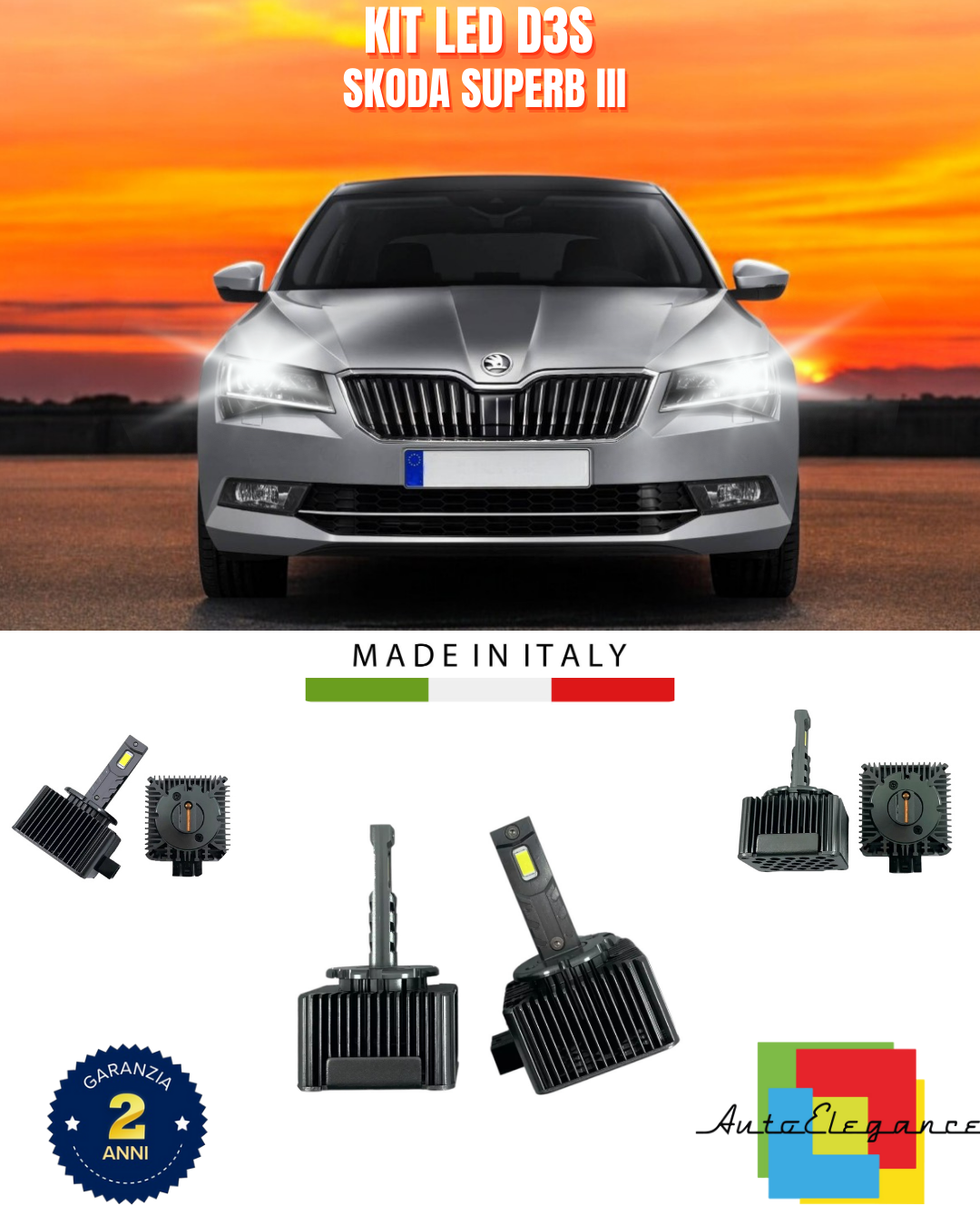 ⭐LAMPADE ANABBAGLIANTI D3S KIT LED 6000K ADATTO PER SKODA SUPERB III⭐