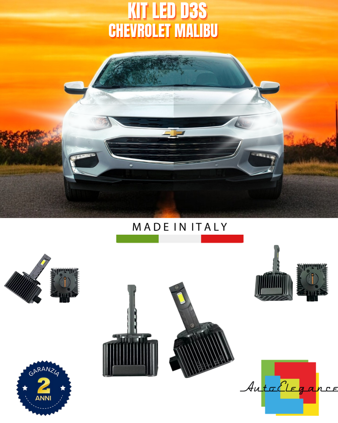 ⭐LAMPADE ANABBAGLIANTI D3S KIT LED 6000K ADATTO PER CHEVROLET MALIBU⭐