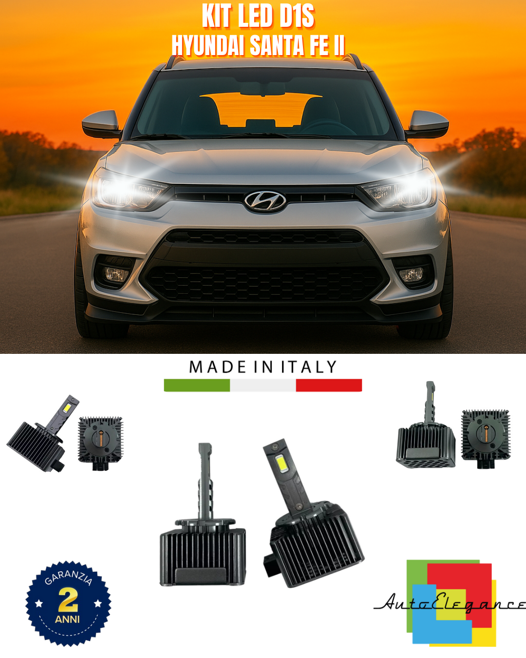 ⭐LAMPADE ANABBAGLIANTI D1S KIT LED 6000K ADATTO PER HYUNDAI SANTA FE II⭐