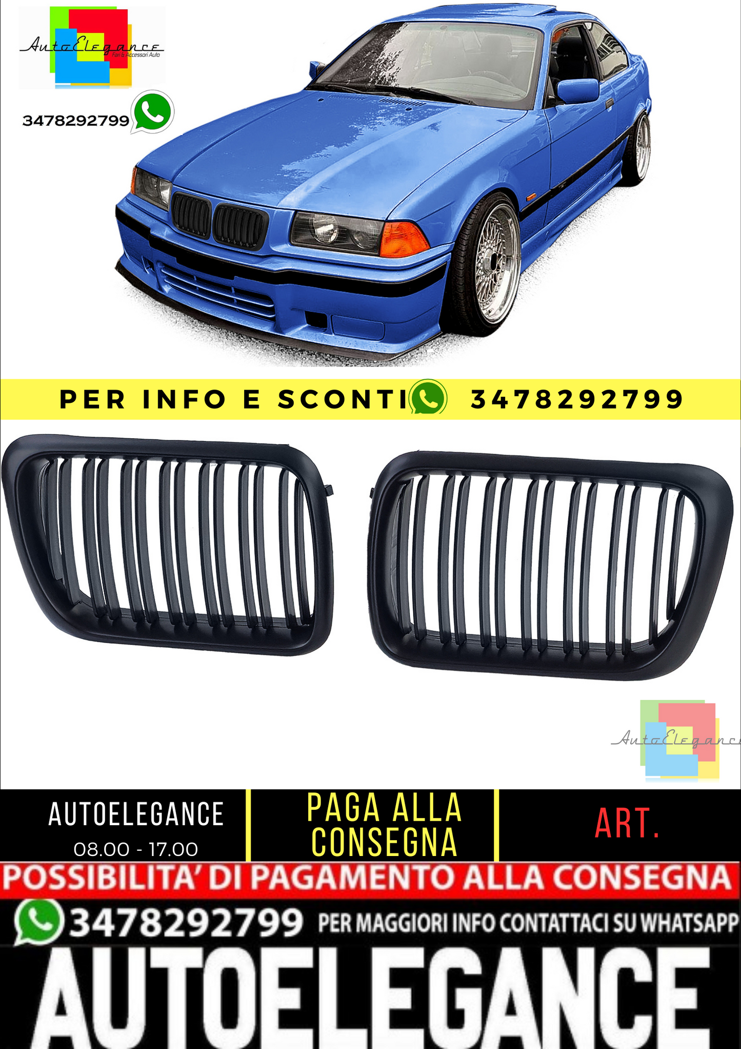 🔥Griglia Sport Double Bar Performance per BMW Serie 3 E36 Facelift 96-99🔥