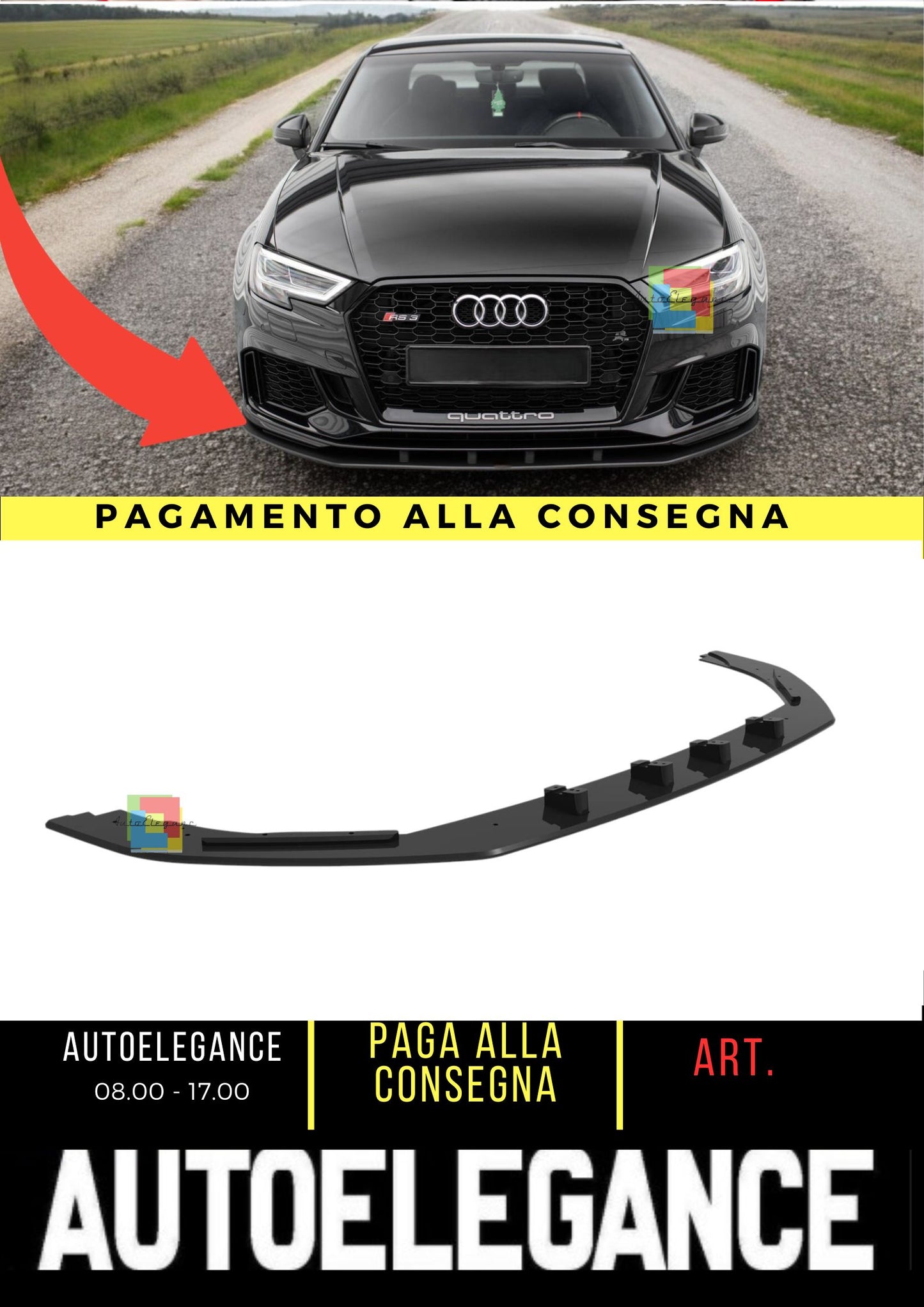 💥Street Pro Front Splitter Suitable For Audi RS3 Sedan 8V Facelift💥