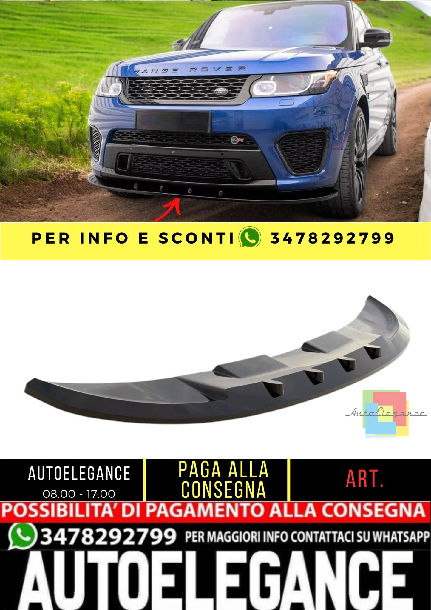 ✨SPLITTER V1 per Range Rover Sport SVR MK2 nero lucido ABS 2015-2018✨