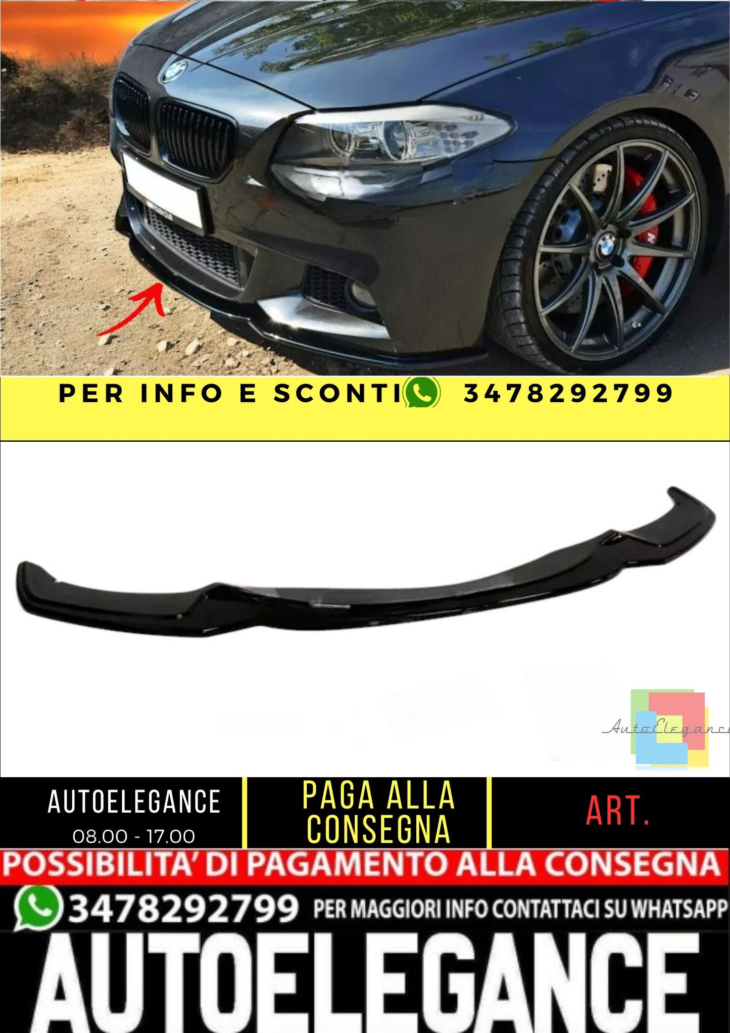 ✨Splitter anteriore V2 design nero lucido per BMW 5 F10 M-SPORT f11✨