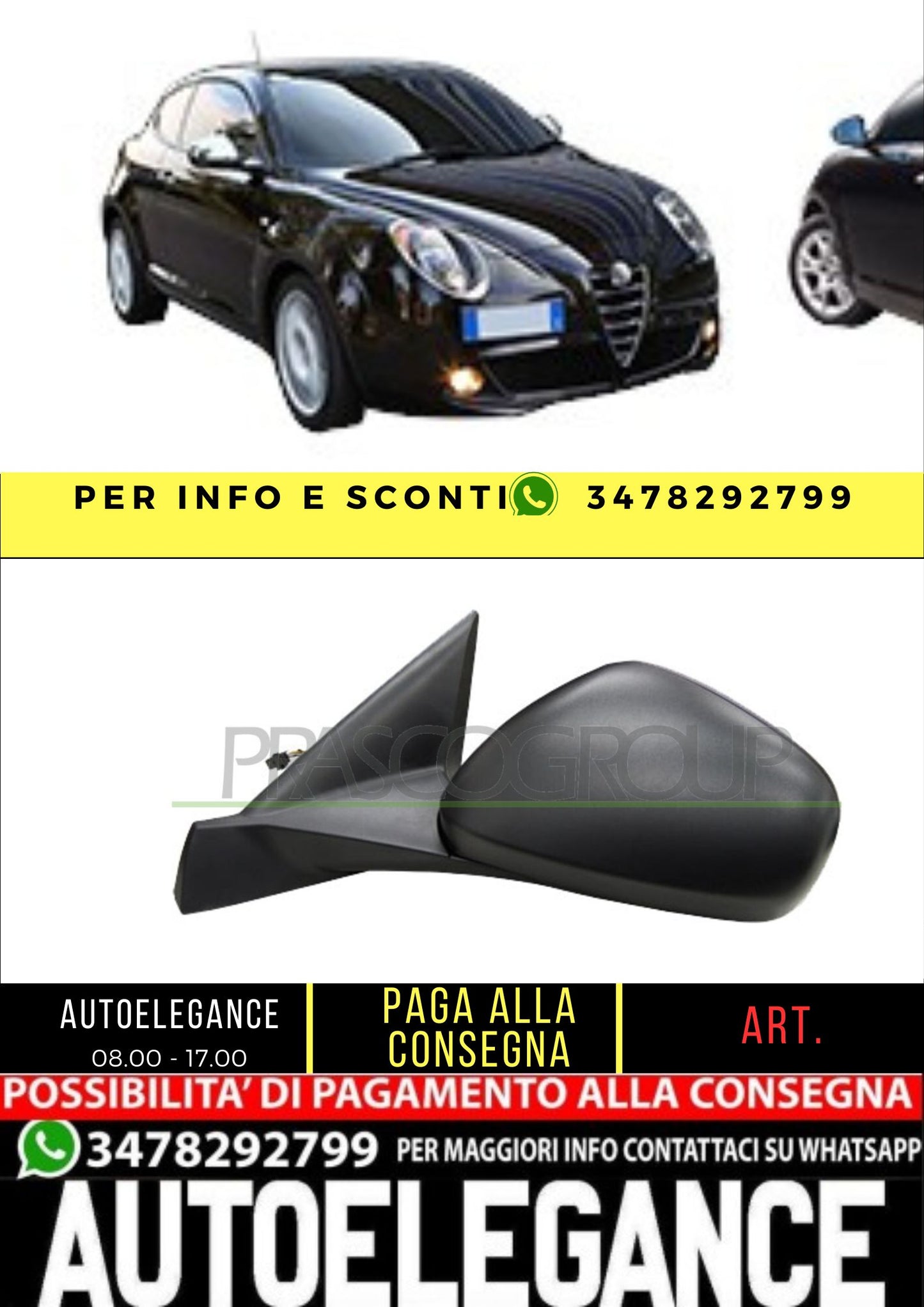 ✨AA2107304 RETROVISORE SINISTRO-ELETTRICO-NERO-TERMICO PER ALFA ROMEO MITO 16+✨