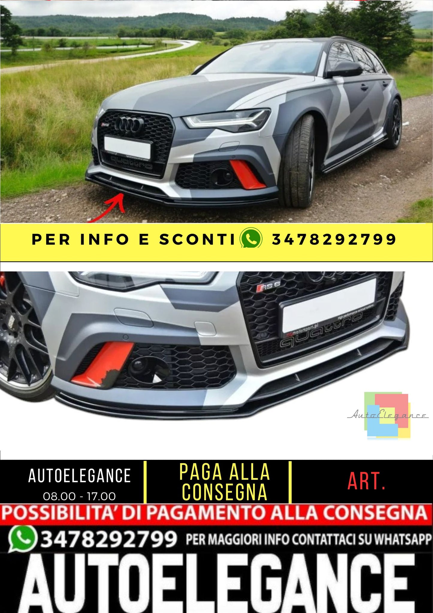 ✨SPLITTER V1 Design ABS design nero lucido ABS per Audi Rs6 C7 2013+✨