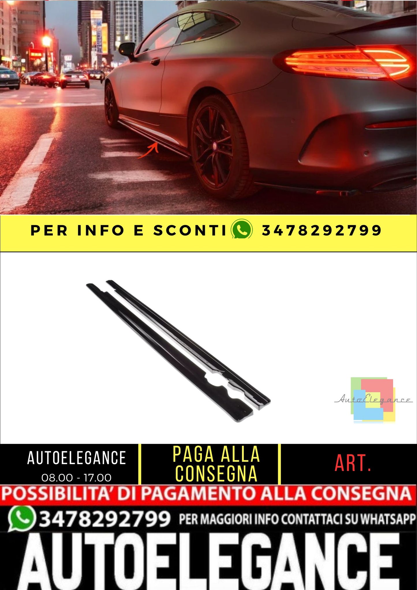 ✨MINIGONNE laterali design lucido ABS per Mercedes C W205 Coupe 2015-2018✨