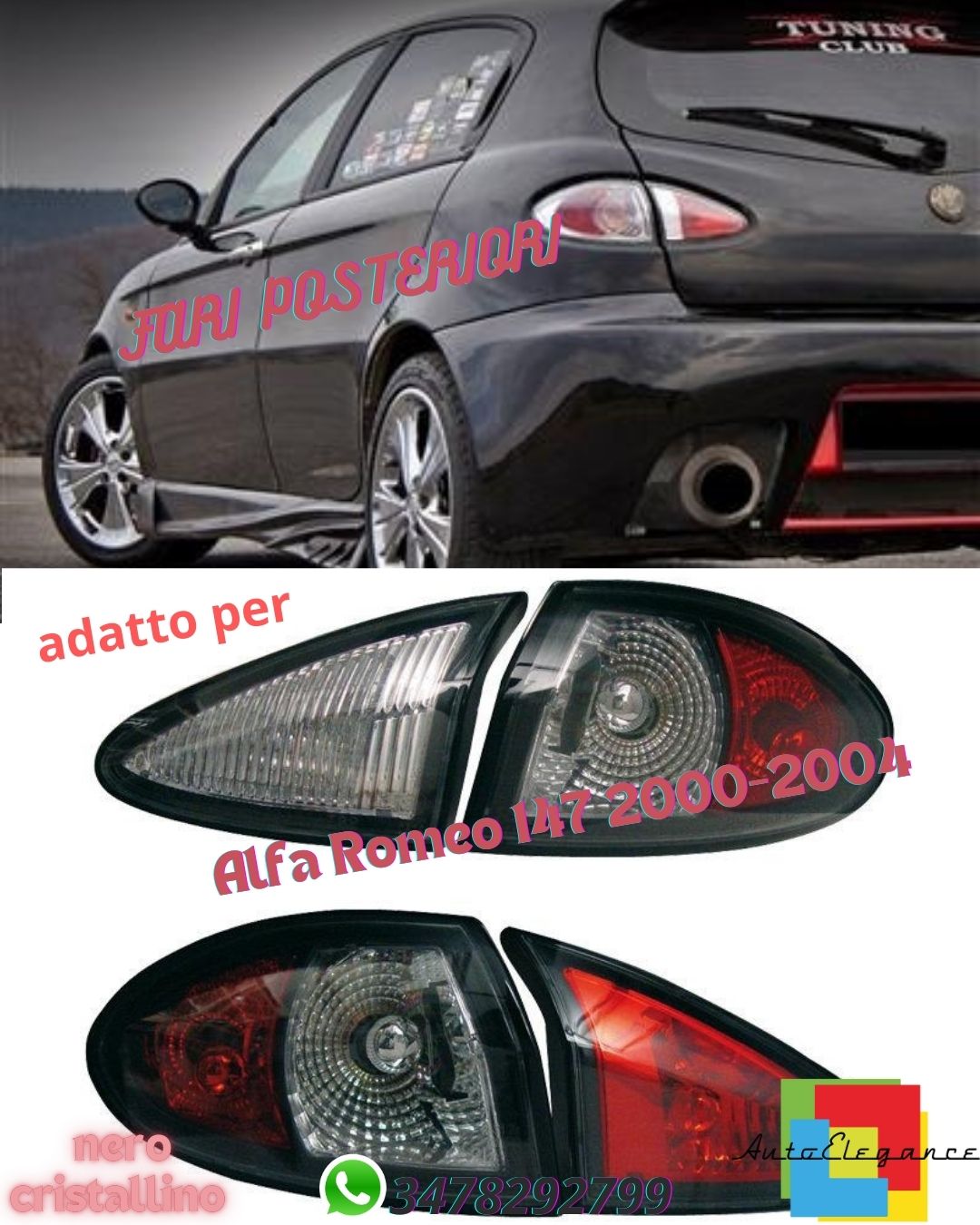 COPPIA FARI  per ✨Alfa Romeo 147 2000-2004 H1 H7 NERO cristallino✨