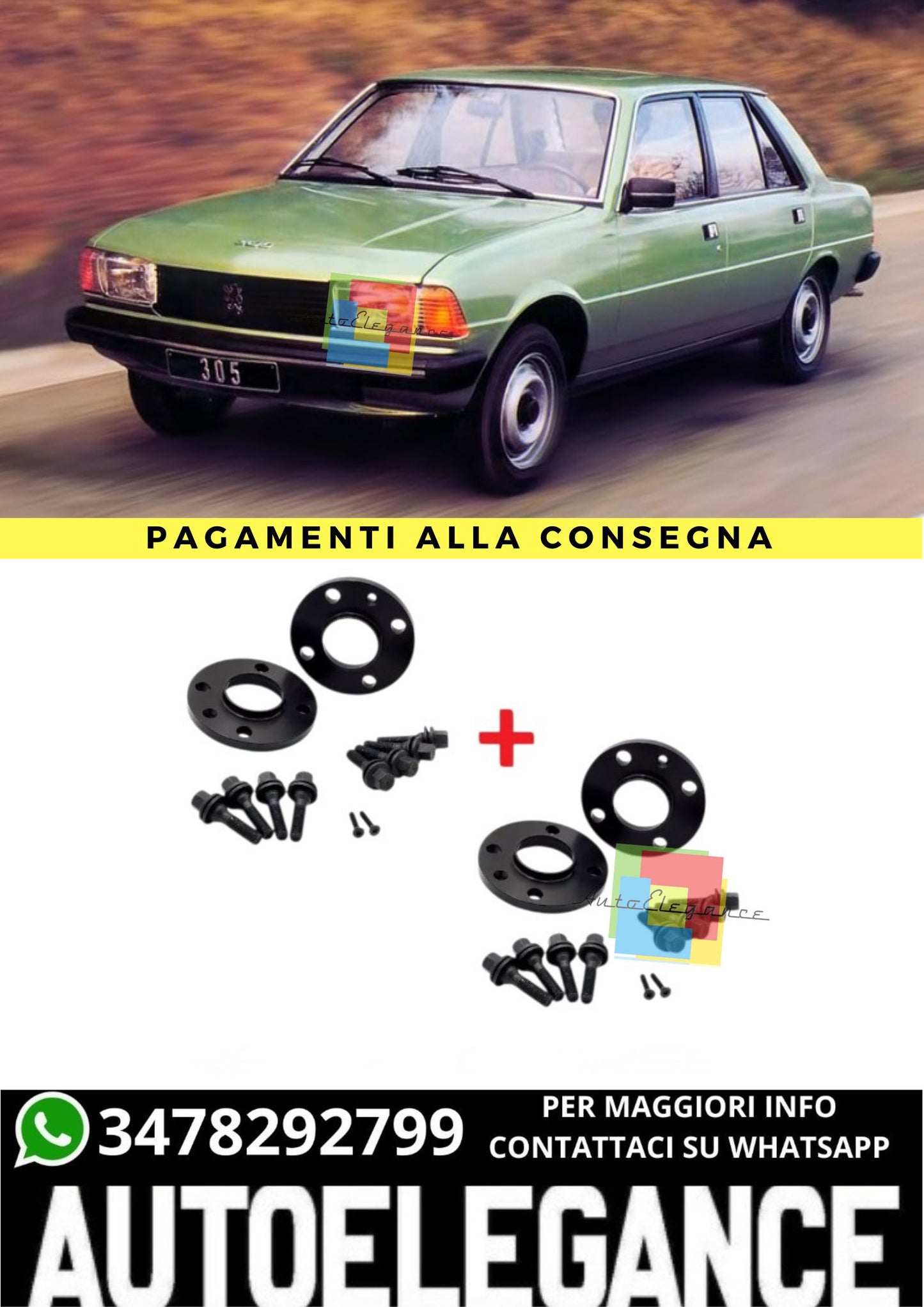 ⭐KIT 4 DISTANZIALI 16+20mm NERO ADATTO PER PEUGEOT 305 (581M)⭐