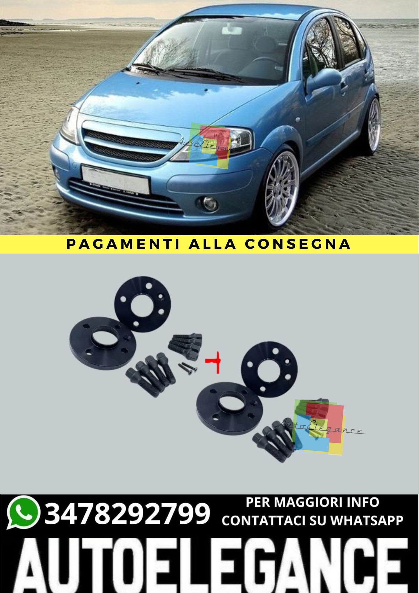 ⭐KIT 4 DISTANZIALI 16+20mm NERO ADATTO PER CITROEN C3 I dal 2002 al 2009⭐