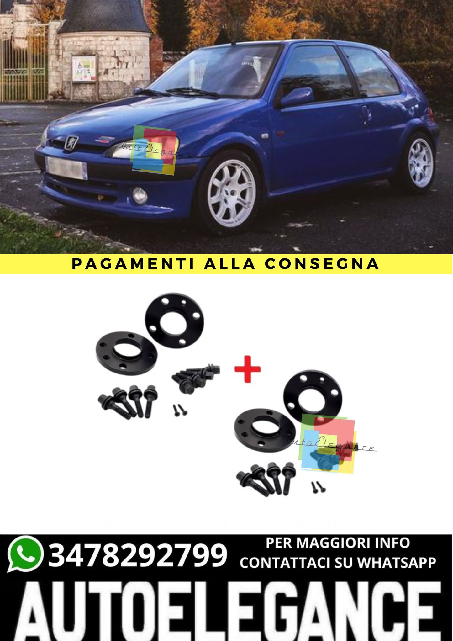 ⭐KIT 4 DISTANZIALI 16+20mm NERO ADATTO PER PEUGEOT 106 II dal 1996 al 2004⭐