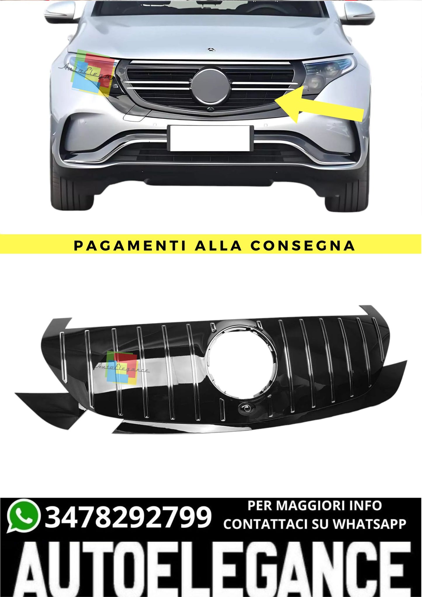 ❤️‍🔥GRIGLIA PANAMERICANA PER MERCEDES EQC N293 W293 CROMATA NERA AMG LINE❤️‍🔥