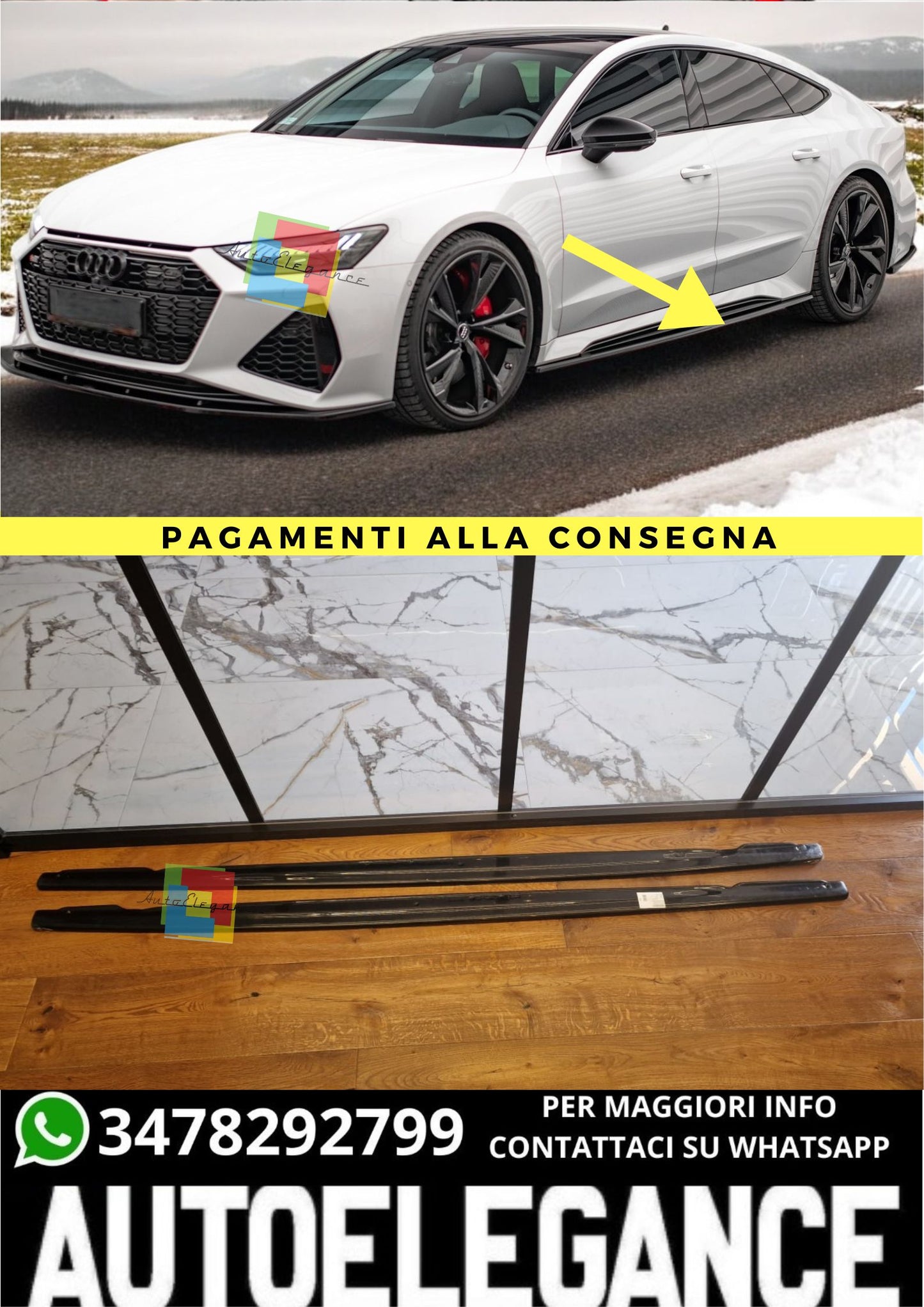 2160🔥⭐SOTTO MINIGONNE A6 C8 RS6 A7 C8 RS7 2019-2023 NERO LUCIDO⭐🔥