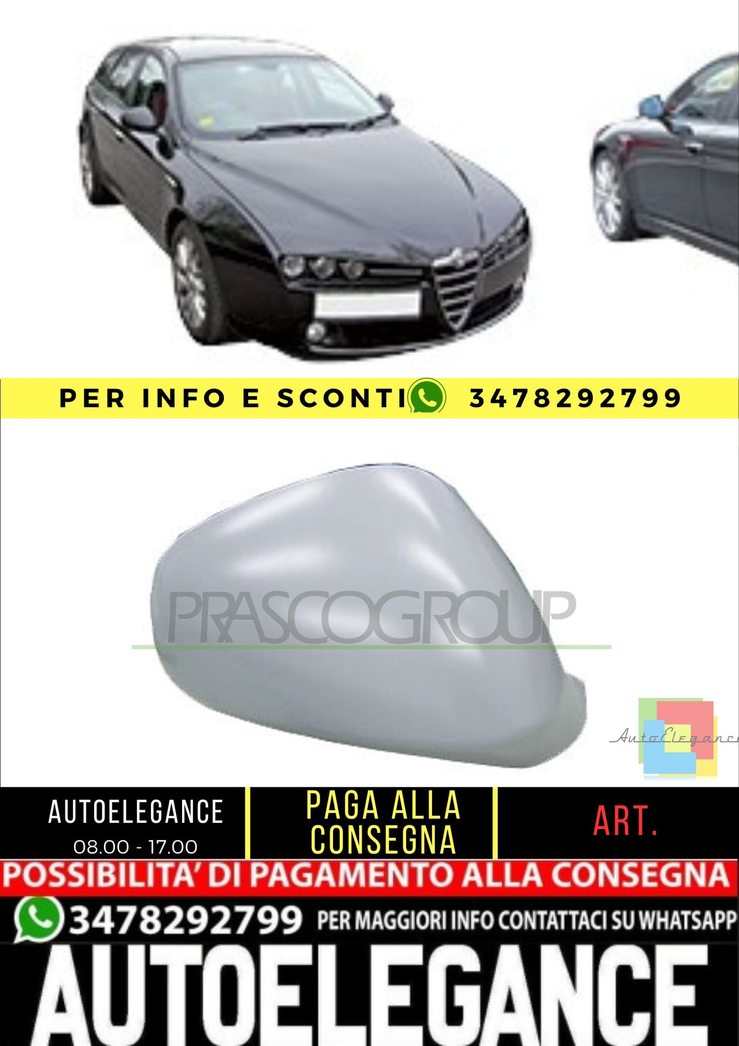 ✨AA0907413 CALOTTA RETROVISORE DESTRO-CON PRIMER PER ALFA ROMEO 159 05-11✨