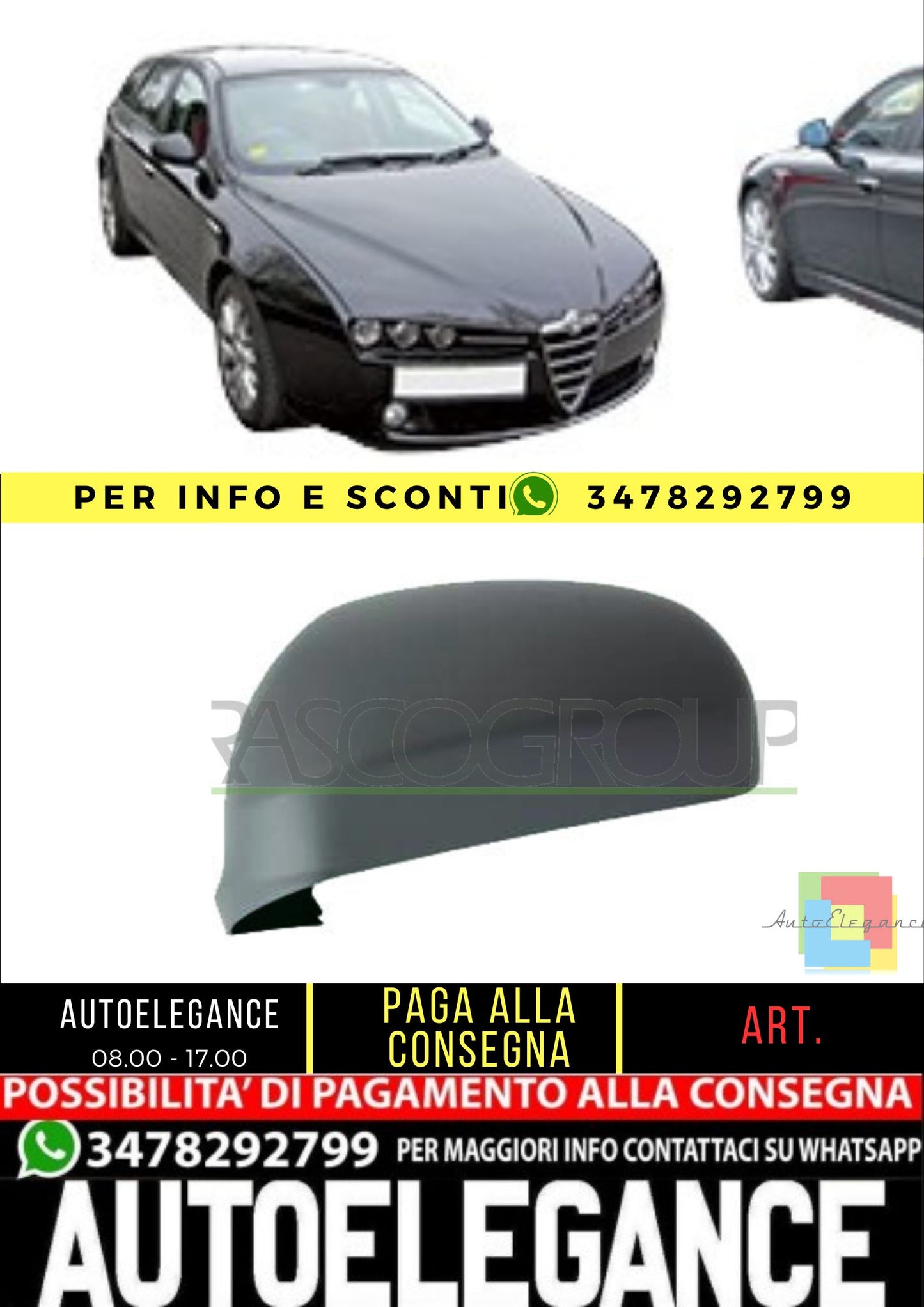 ✨AA0907403 CALOTTA RETROVISORE DESTRO-NERA PER ALFA ROMEO 159 05-11✨