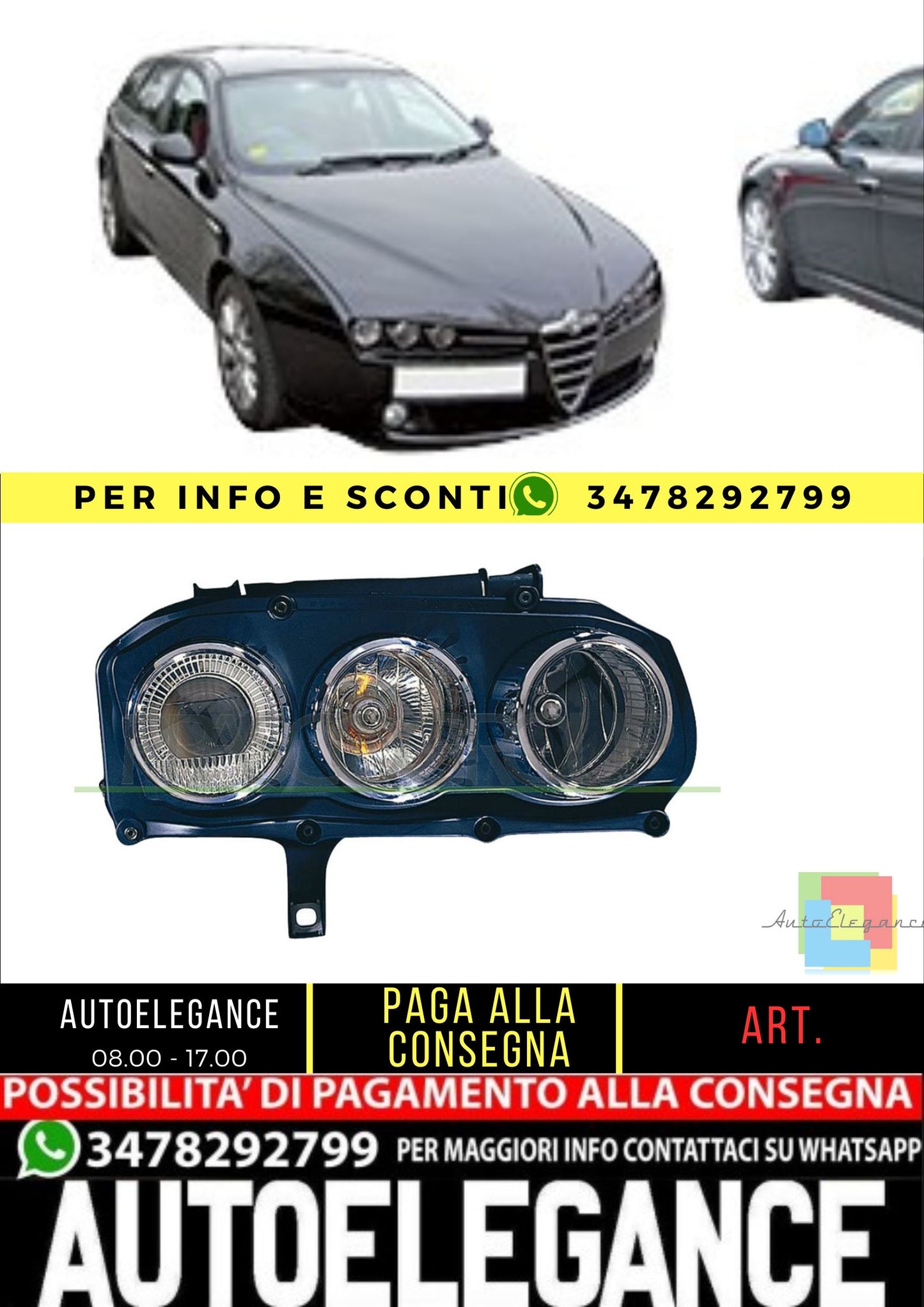 🔥AA0904903 PROIETTORE DESTRO H7+H7-ELETTRICO PER ALFA ROMEO 159 2005-2011🔥
