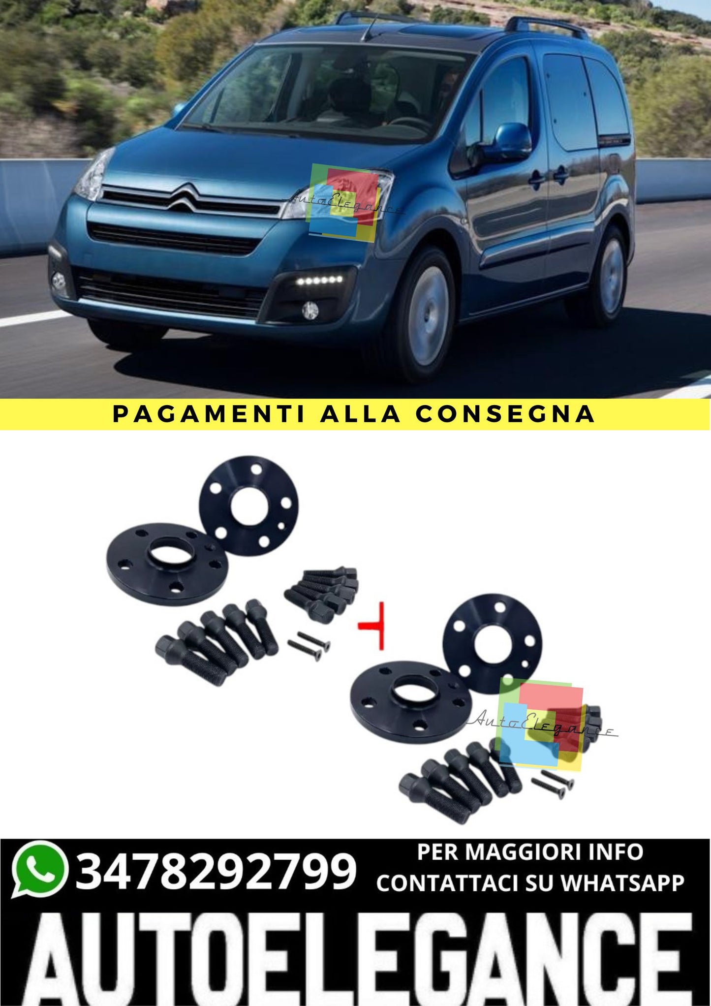 ⭐KIT 4 DISTANZIALI 16+20mm NERO ADATTO PER CITROEN Berlingo 5 fori dal 2015⭐