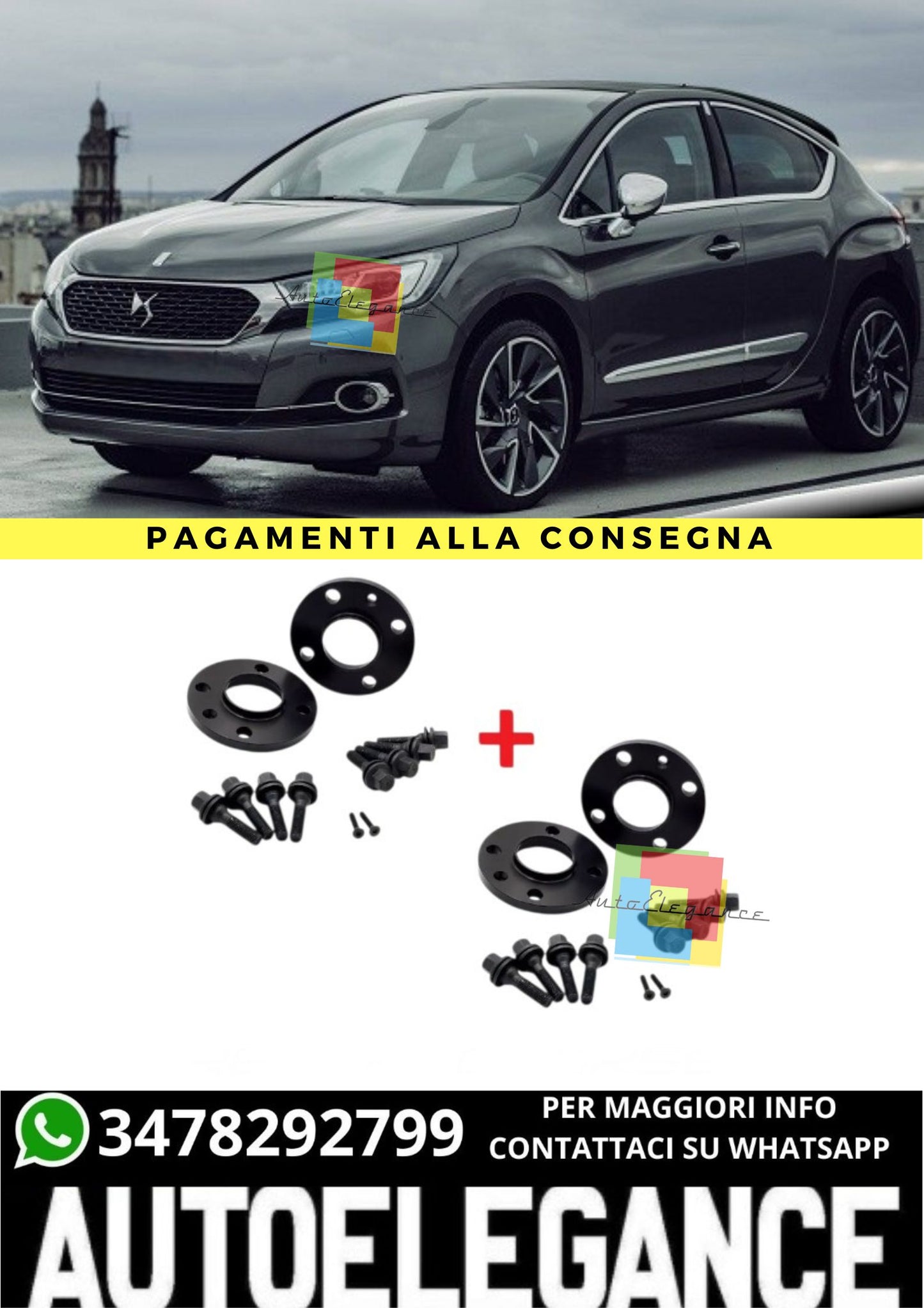 ⭐KIT 4 DISTANZIALI 16+20mm NERO ADATTO PER DS4 CROSSBACK dal 2015 al 2018⭐