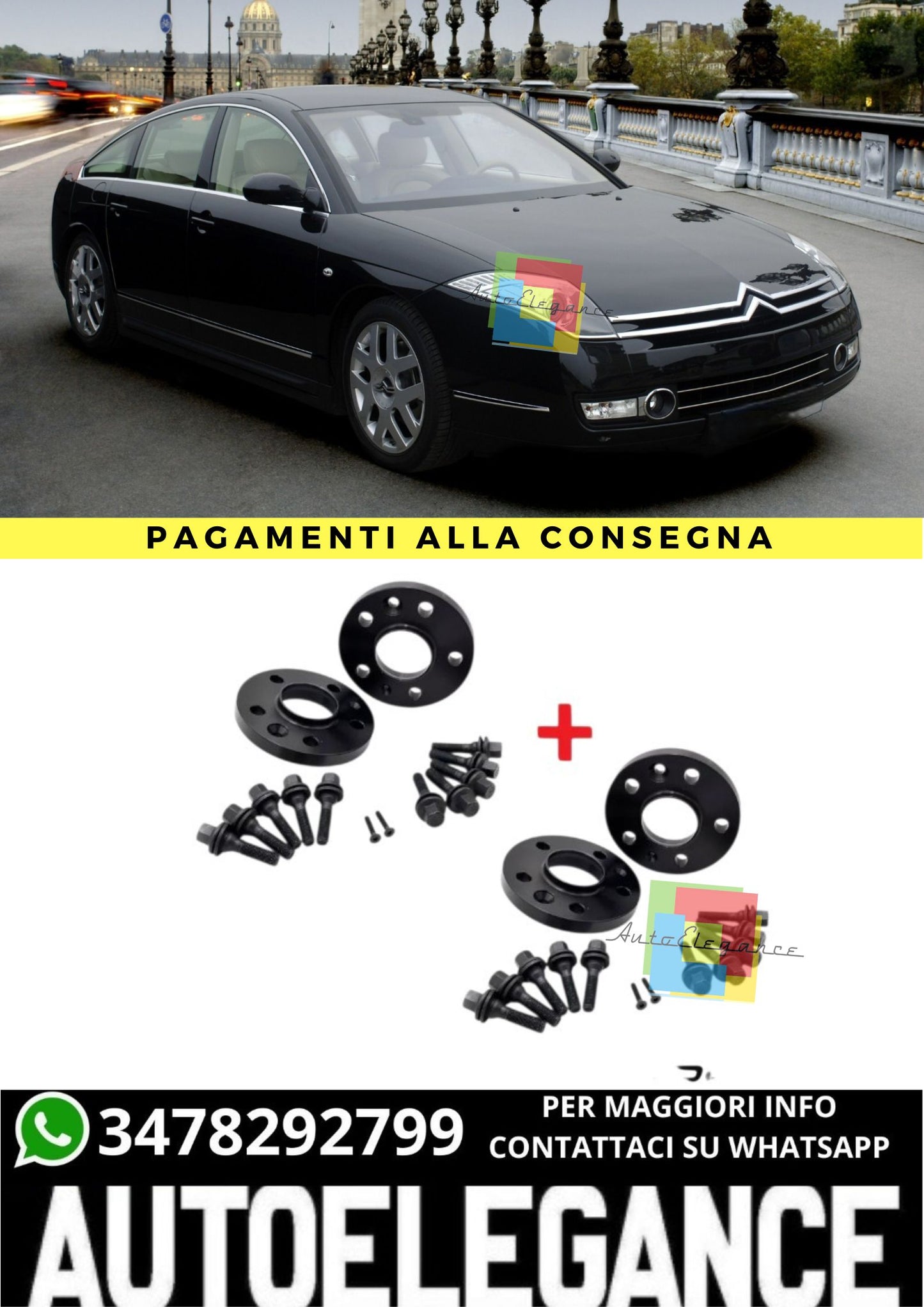 ⭐KIT 4 DISTANZIALI 16+20mm NERO ADATTO PER CITROEN C6 (T) dal 2005 in poi⭐