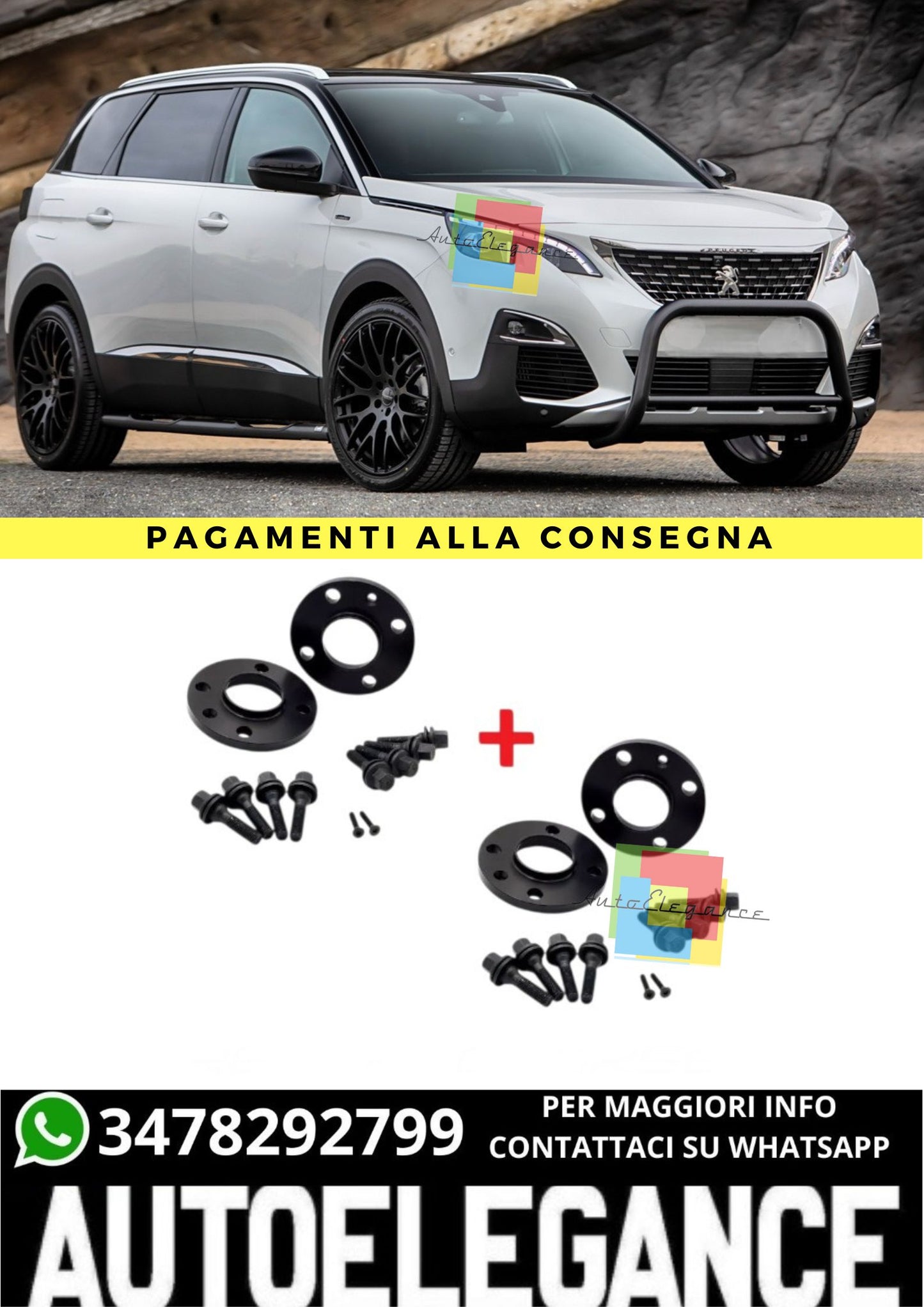 ⭐KIT 4 DISTANZIALI 16+20mm NERO ADATTO PER PEUGEOT 5008 con cerchio a 4 fori⭐