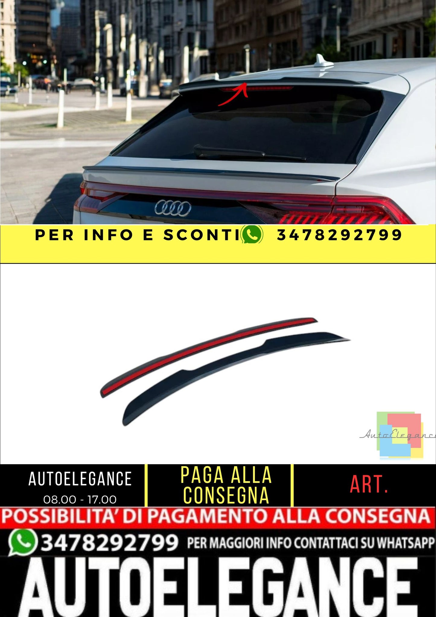 ✨Spoiler ala aggiuntiva Per Audi Q8 S-Line CAP V1 nero lucido ABS✨